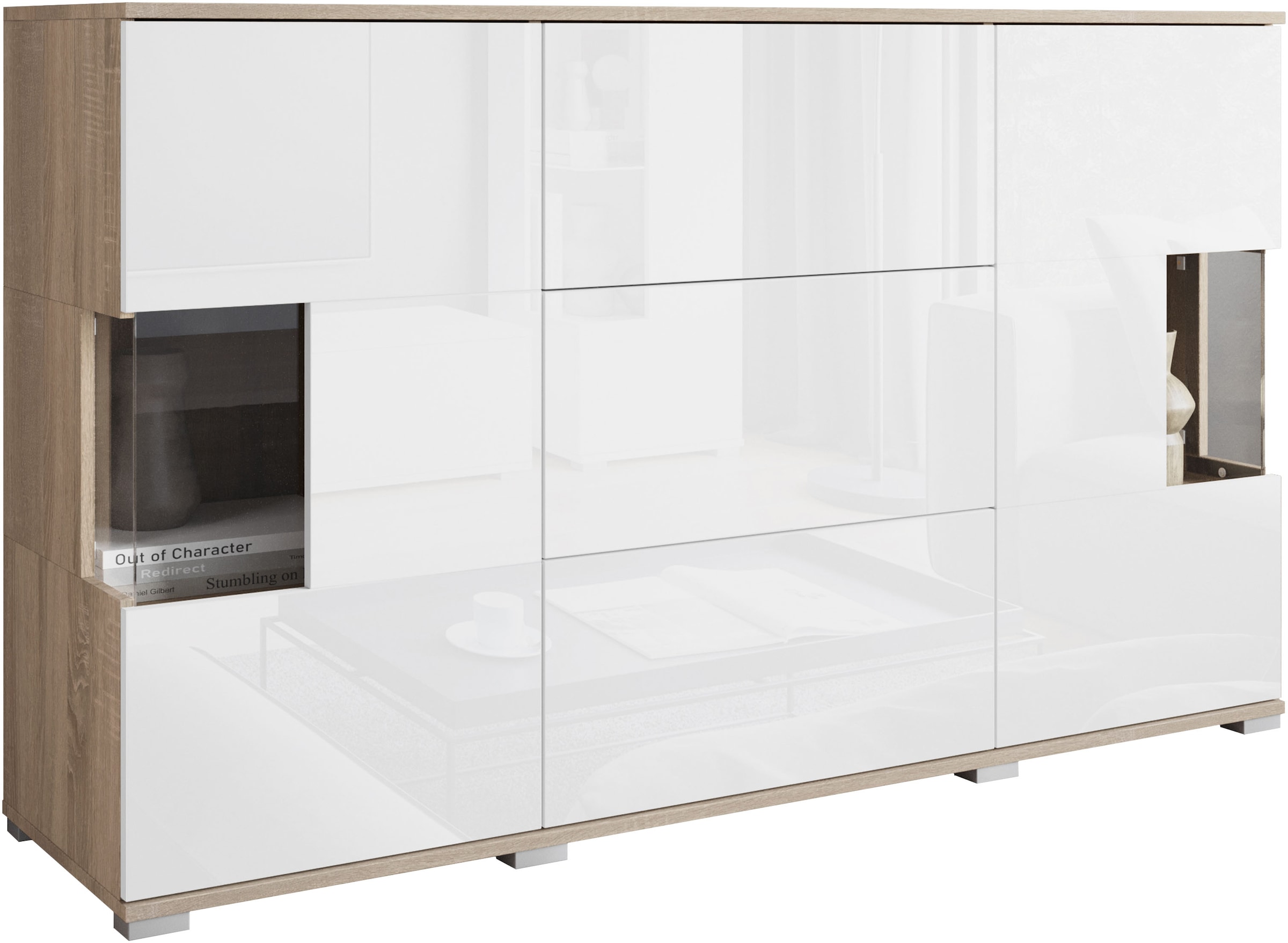 INOSIGN Sideboard »Kenia«, (1 St.), Sideboard mit 3 Schubladen, 6 Fächern, Glastüren, Breite 150 cm