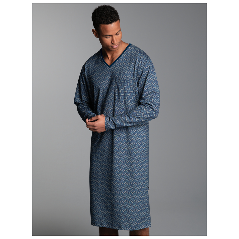 TRIGEMA Pyjama »Nachthemd mit Allover-Blätter-Muster« 1 Stk. tlg. night-blue L L DELUXE-Single-Jersey