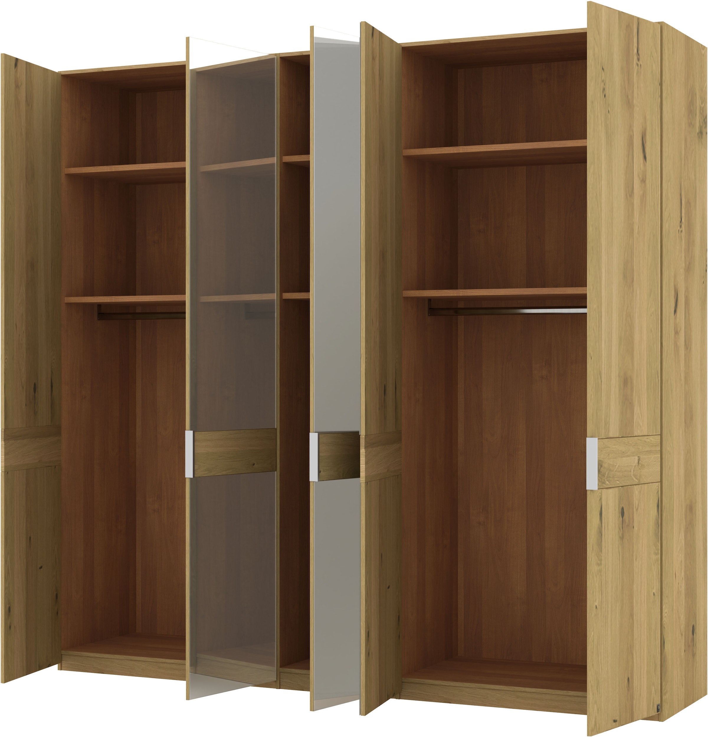Musterring Drehtürenschrank »Savona, Kleiderschrank, Schrank, Garderobe, teilmassiv Eiche«, (mit Türdämpfern, mit Spiegel oder Glas, extra Böden, MADE IN GERMANY), Türen in Bianco-Eiche massiv, Spiegel-/Glastüren, verschiedene Größen