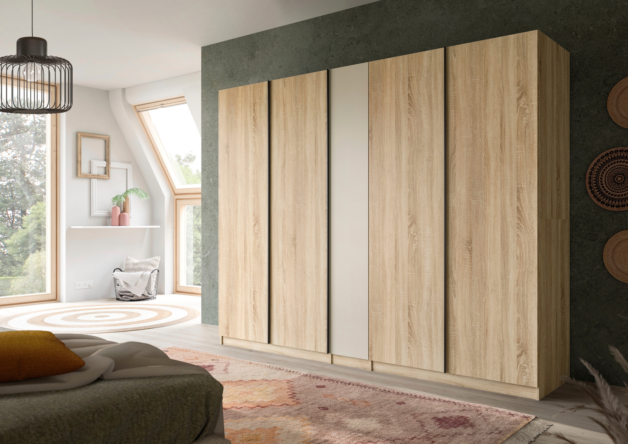 Home affaire Kleiderschrank »BENDINGO, TOPSELLER!, Schlafzimmerschrank, Schrank, Garderobenschrank« OTTO BESTSELLER, Garderobe & Schlafzimmer,  230cm breit, Eiche NB, 5türig, 2 Kleiderstangen, 6 Böden, 4 Schubladen