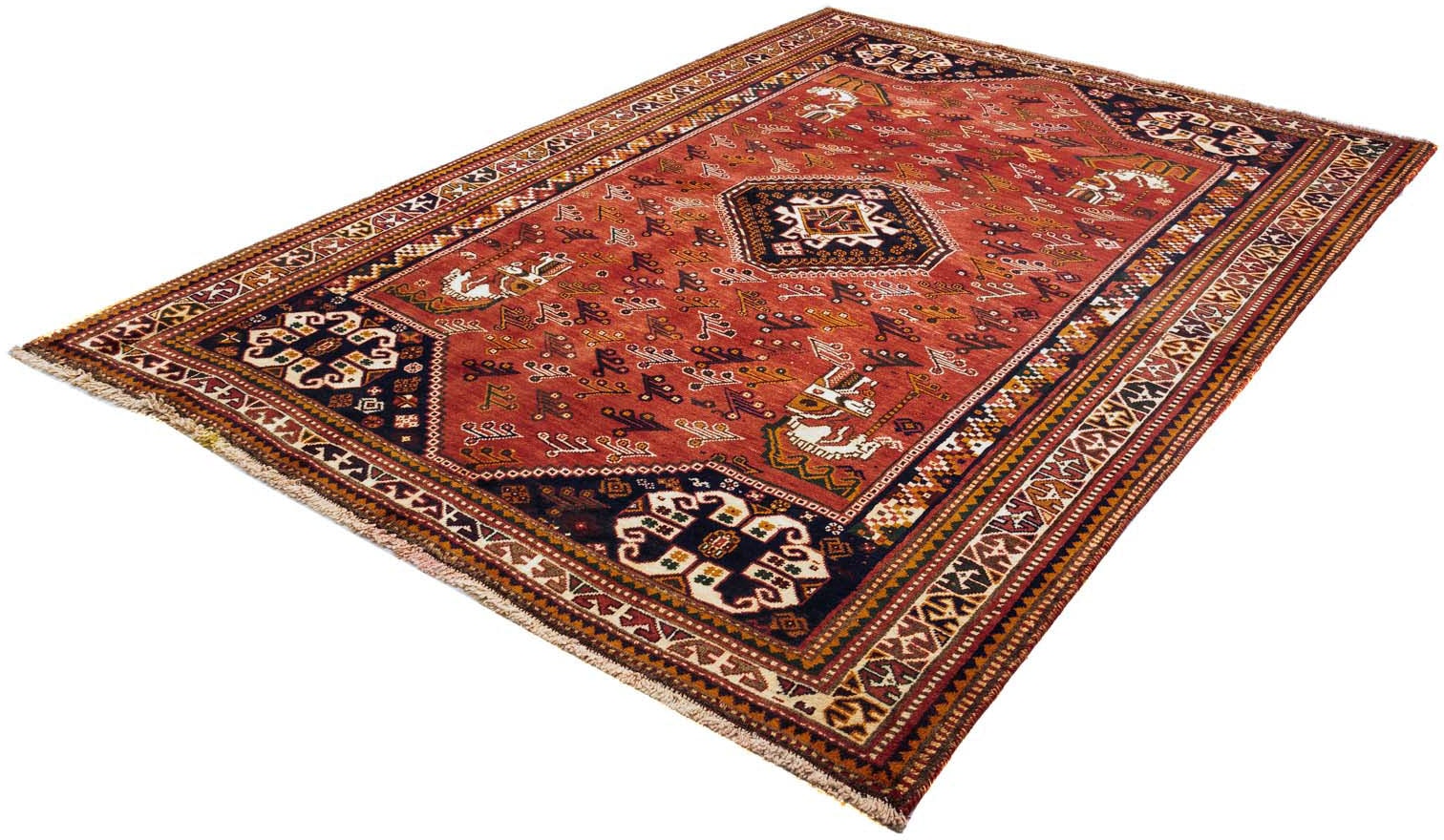 Wollteppich „Shiraz Medaillon 277 x 173 cm“, rechteckig, Unikat mit Zertifikat Dunkelrot 1 mm B/L: 173 cm x 277 cm – 1 mm