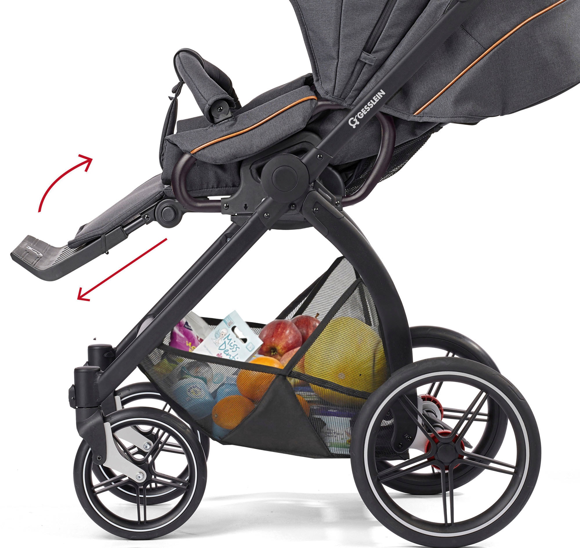 Gesslein Kombi-Kinderwagen »FX4 Soft+ mit Aufsatz Classic schwarz/tabak, petrol«, mit Babywanne Cx3 und Babyschalenadapter