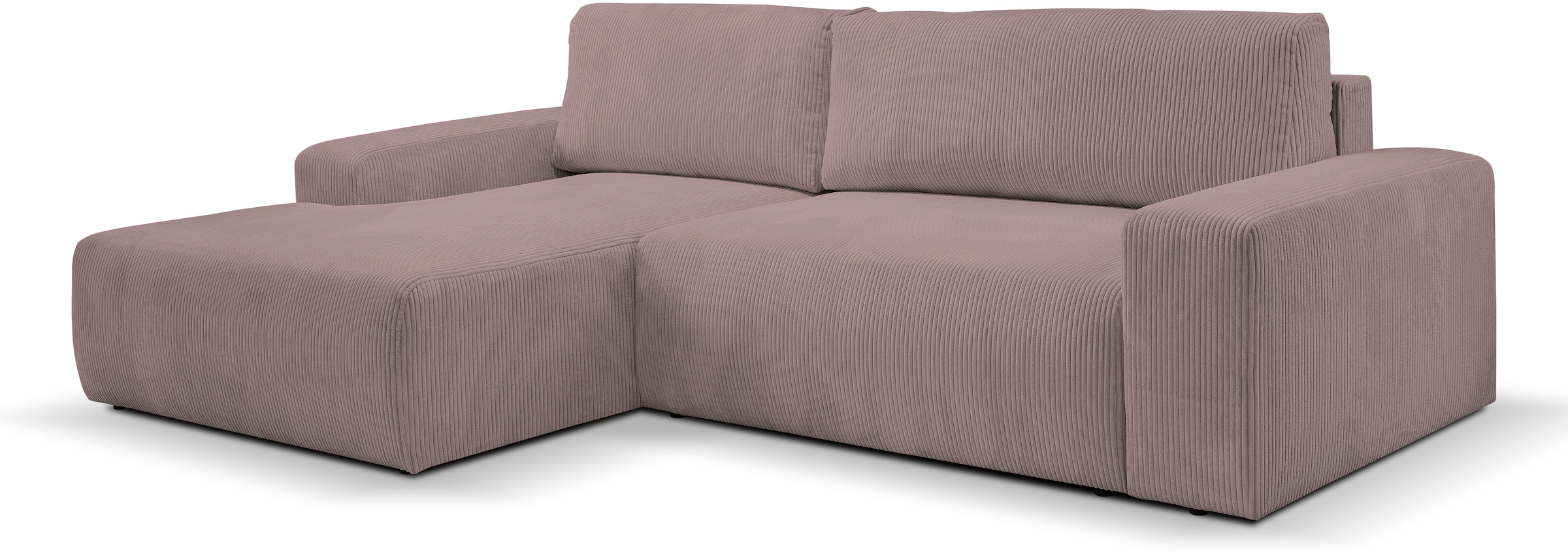 WERK2 Ecksofa »Rotterdam-L, kuschelweicher Cord oder Breitcord, L-Form, Breite 267 cm«, Design Ecksofa mit Schlaffunktion & Bettkasten, Cord, Rose