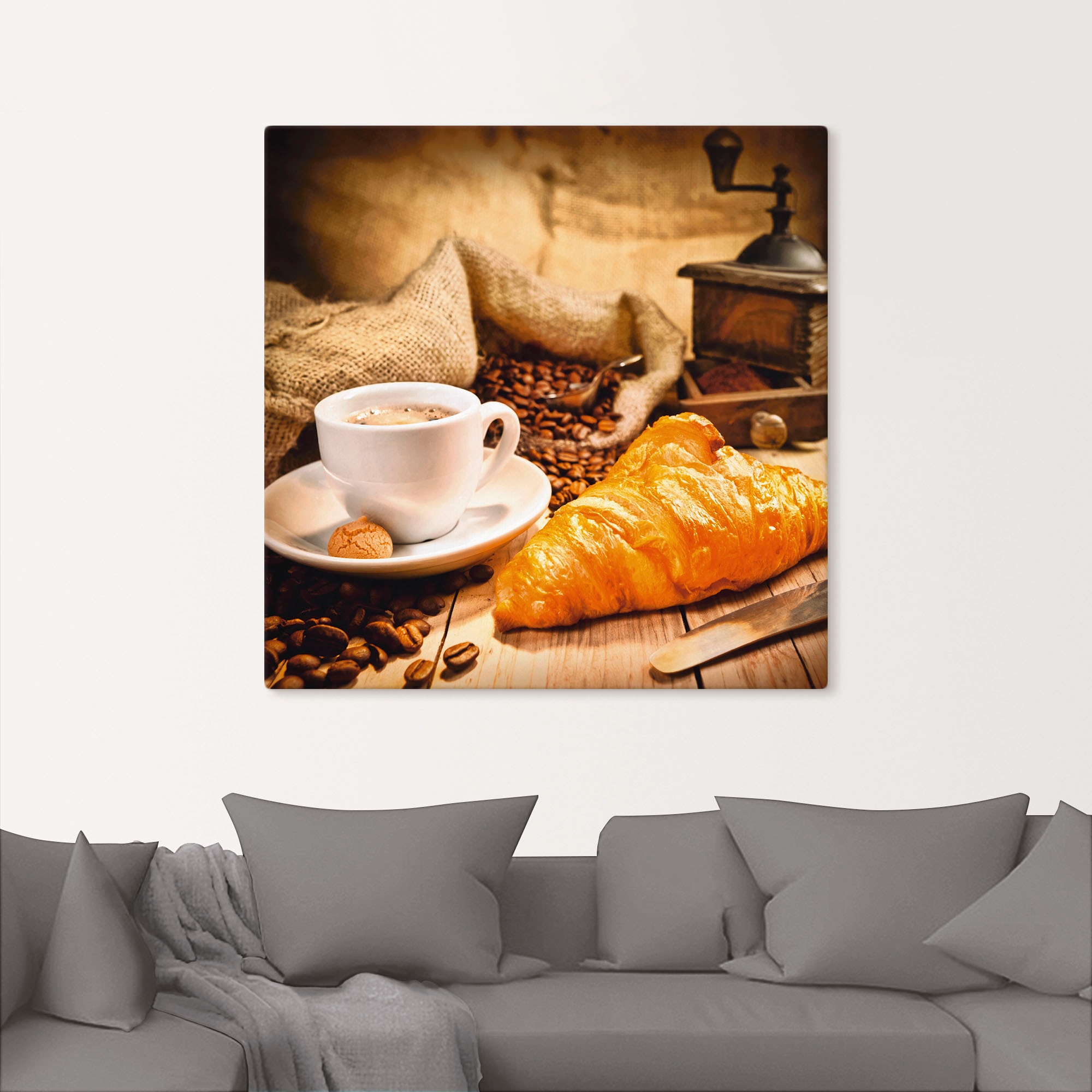 Artland Wandbild »Kaffeetasse mit Croissant«, Getränke, (1 St.), als Leinwandbild, Poster in verschied. Größen