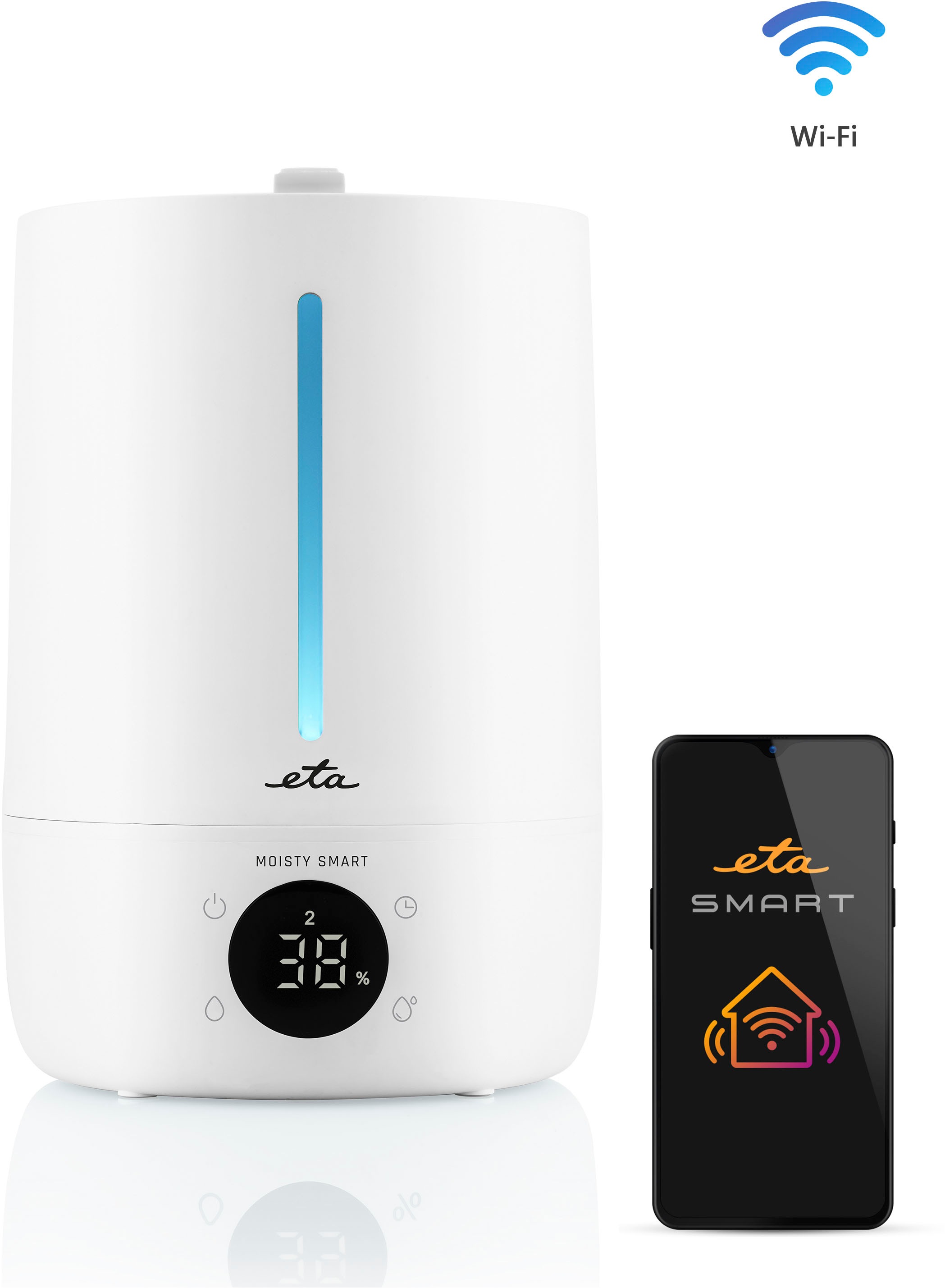 eta Luftbefeuchter »Moisty Smart«, 5 l Wassertank, Ultraschall-Sprühtechnologie, 12 Std. Betrieb, Smart App, LED-Display