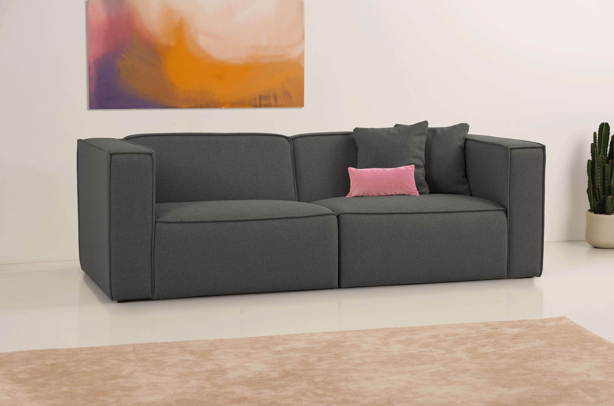OTTO home 3-Sitzer »Tammie«, Breite 222 cm, Webstoff fein, bodentief, mit Wellenunterfederung