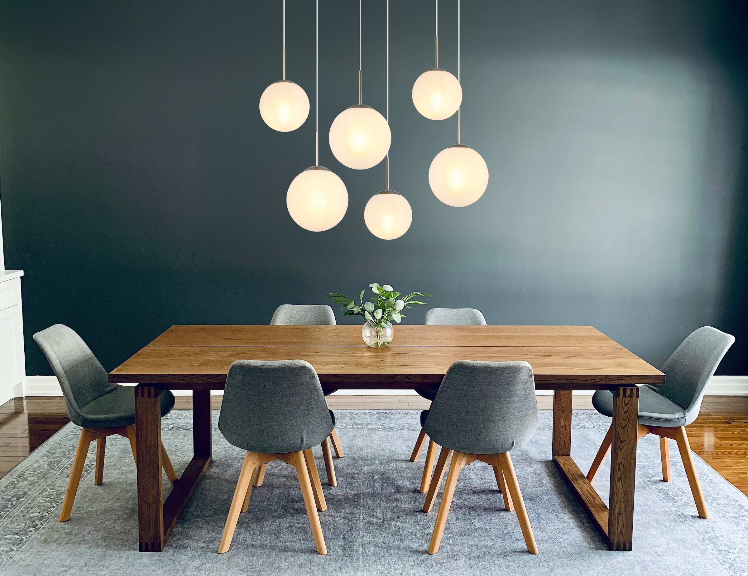 NOWA Pendelleuchte »KOP«, 6 flammig, Leuchtmittel E27 | ohne Leuchtmittel, Hängeleuchte, Hängeleuchte, Glaskugeln opal, alabaster Optik