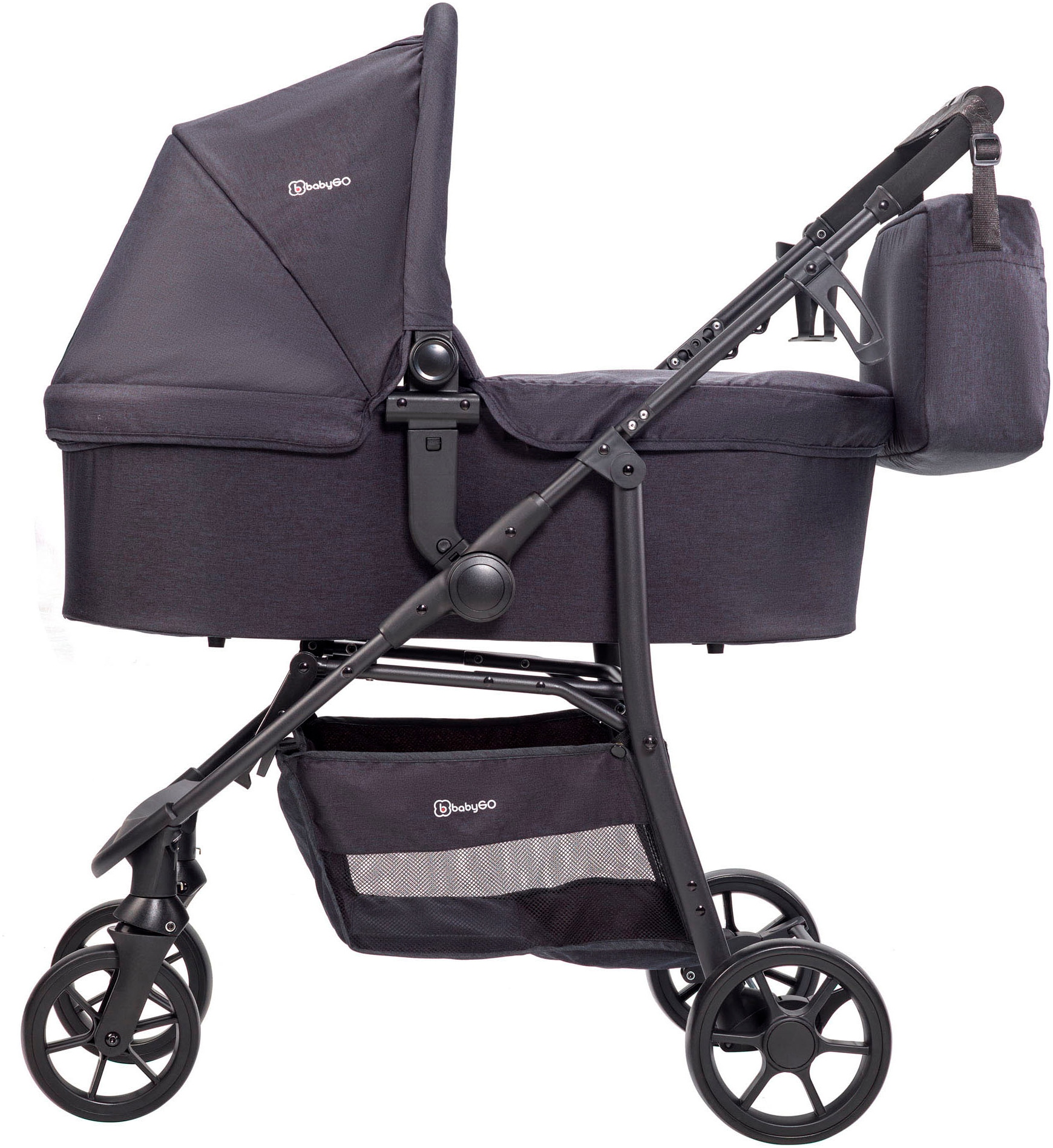 BabyGo Kombi-Kinderwagen »Style - 3in1, rosegold/black«, inkl. Babyschale mit Adaptern u. Wickeltasche