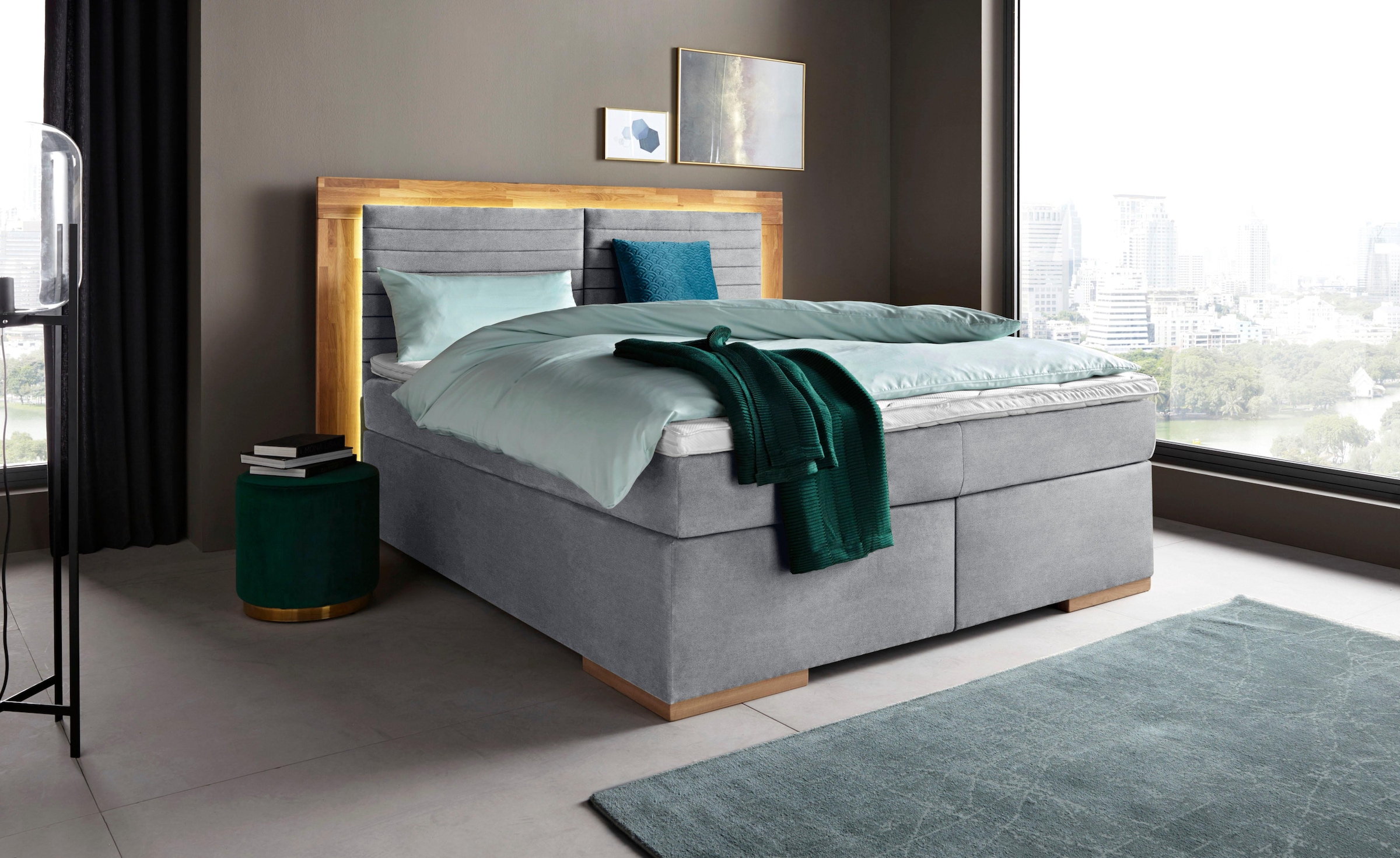 Home affaire Boxspringbett "Cup" mit LED-Beleuchtung, Massivholzrahmen und günstig online kaufen