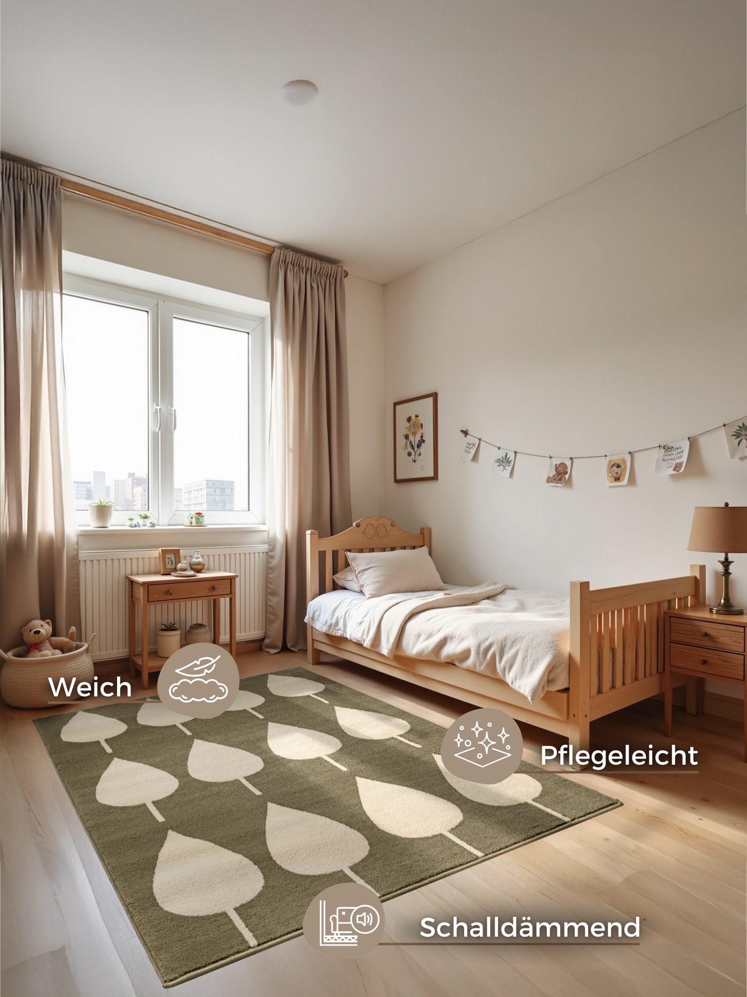 HANSE Home Kinderteppich »Lovely Leaves«, rechteckig, 8 mm Höhe, Spielteppich, fest, Kinderzimmer, Kurzflor, Spielunterlage