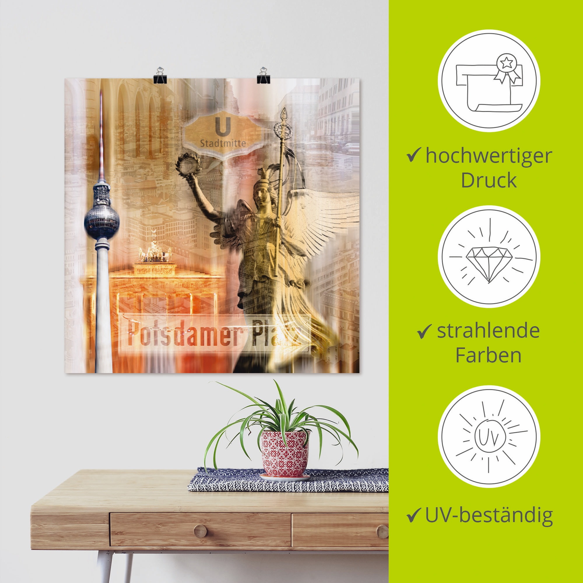 Artland Poster »Berlin Skyline Collage V«, Gebäude, (1 St.), als Leinwandbild, Wandaufkleber oder Poster in versch. Größen