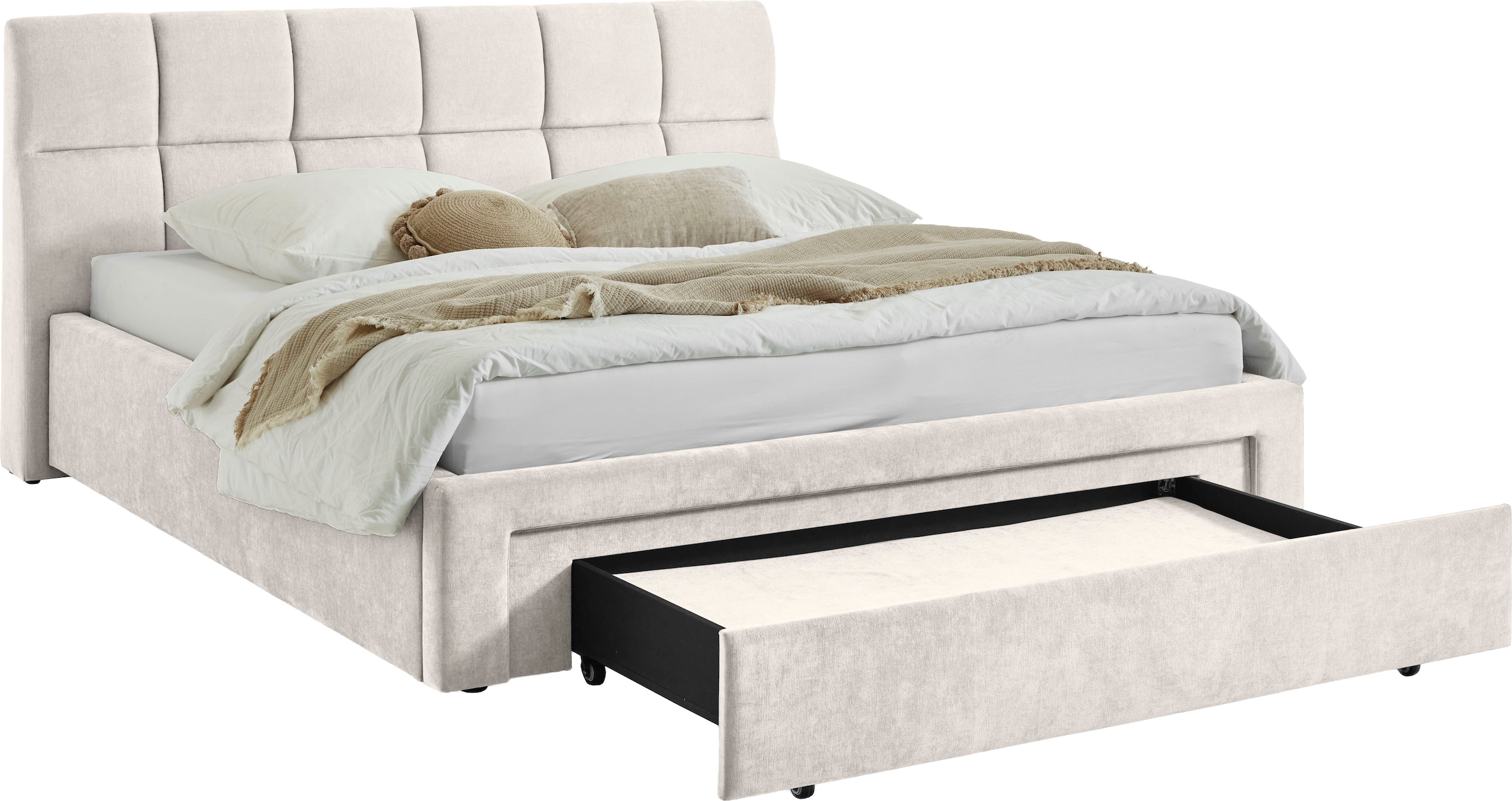 meise.möbel Polsterbett »Canyon, Breite 180cm, erhältlich in grau oder beige« inkl. Schubkasten im Fußteil - ideal als Hundebett nutzbar