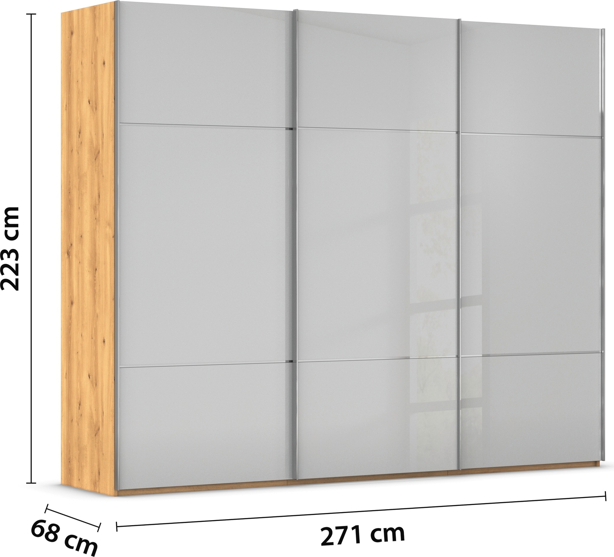 rauch Schwebetürenschrank »Kleiderschrank Schrank Garderobe Schlafzimmerschrank SCALE-TRIO«, edle dreigeteilte Front mit 2 Zierleisten Glasfront MADE IN GERMANY
