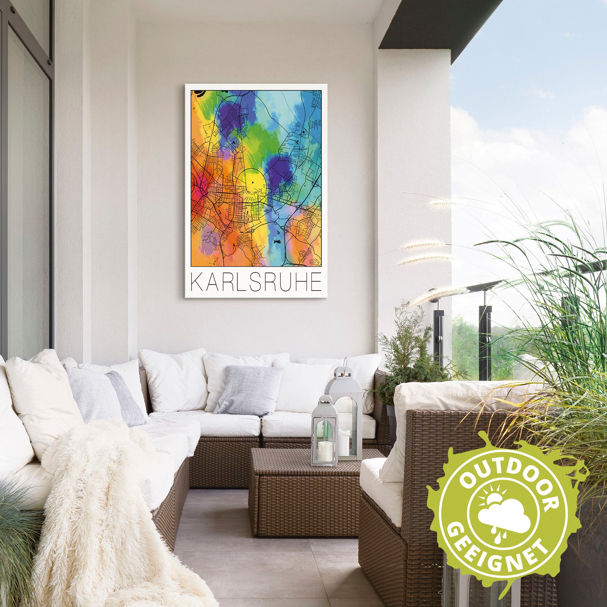 Artland Wandbild »Retro Karte Karlsruhe Aquarell«, Deutschland, (1 St.), als Alubild, Outdoorbild, Poster in verschied. Größen