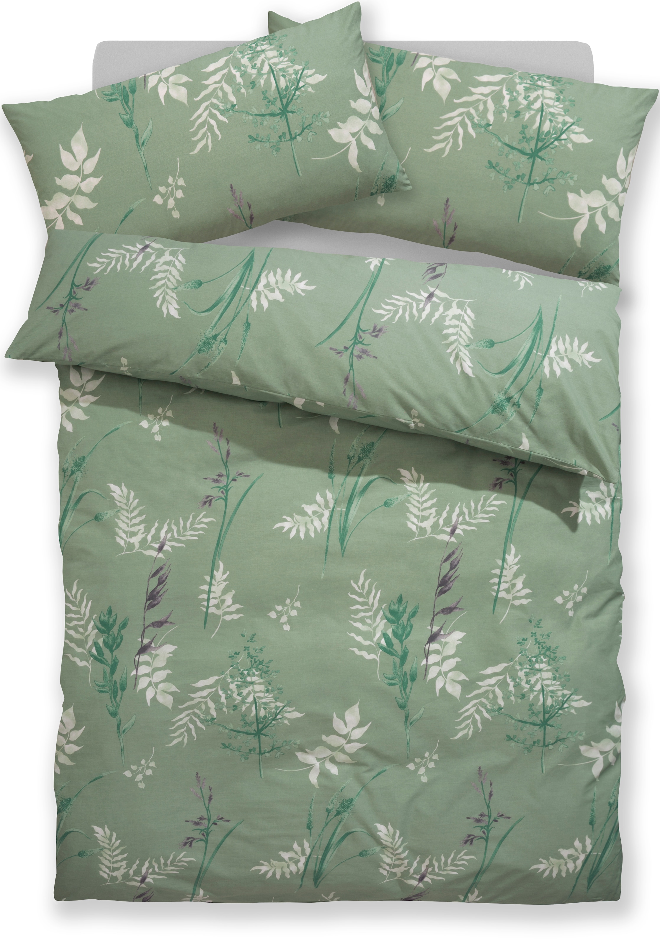 BIERBAUM Bettwäsche »Hellena« 2 Stk. in Gr. 135x200 oder 155x220 cm, 100% Baumwolle, Gräser