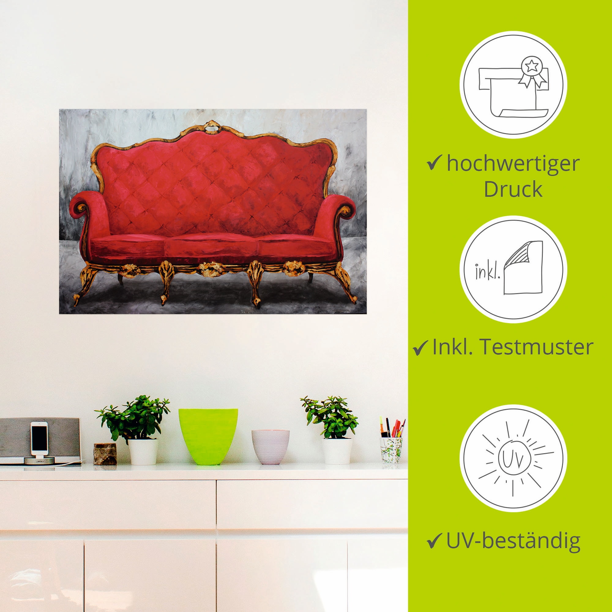 Artland Wandfolie »Rotes Sofa«, Innenarchitektur, (1 St.), selbstklebend