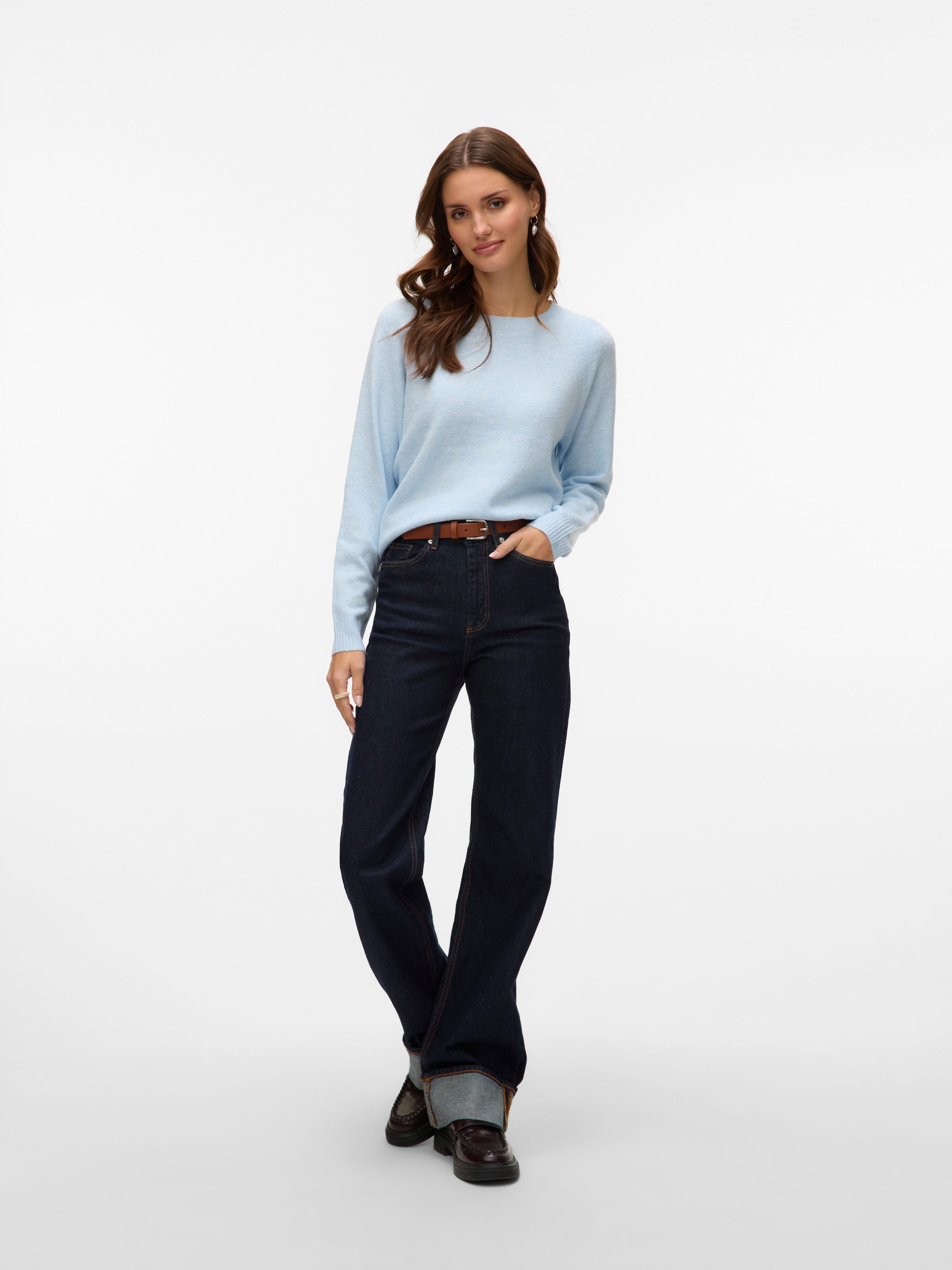 Vero Moda Rundhalspullover »VMDOFFY LS O-NECK BLOUSE GA NOOS« Materialmix, regular fit