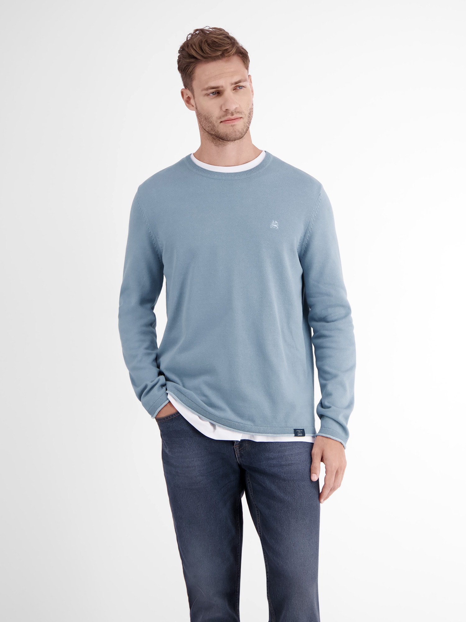 LERROS Strickpullover »LERROS Rundhalspullover, Flachstrick«
