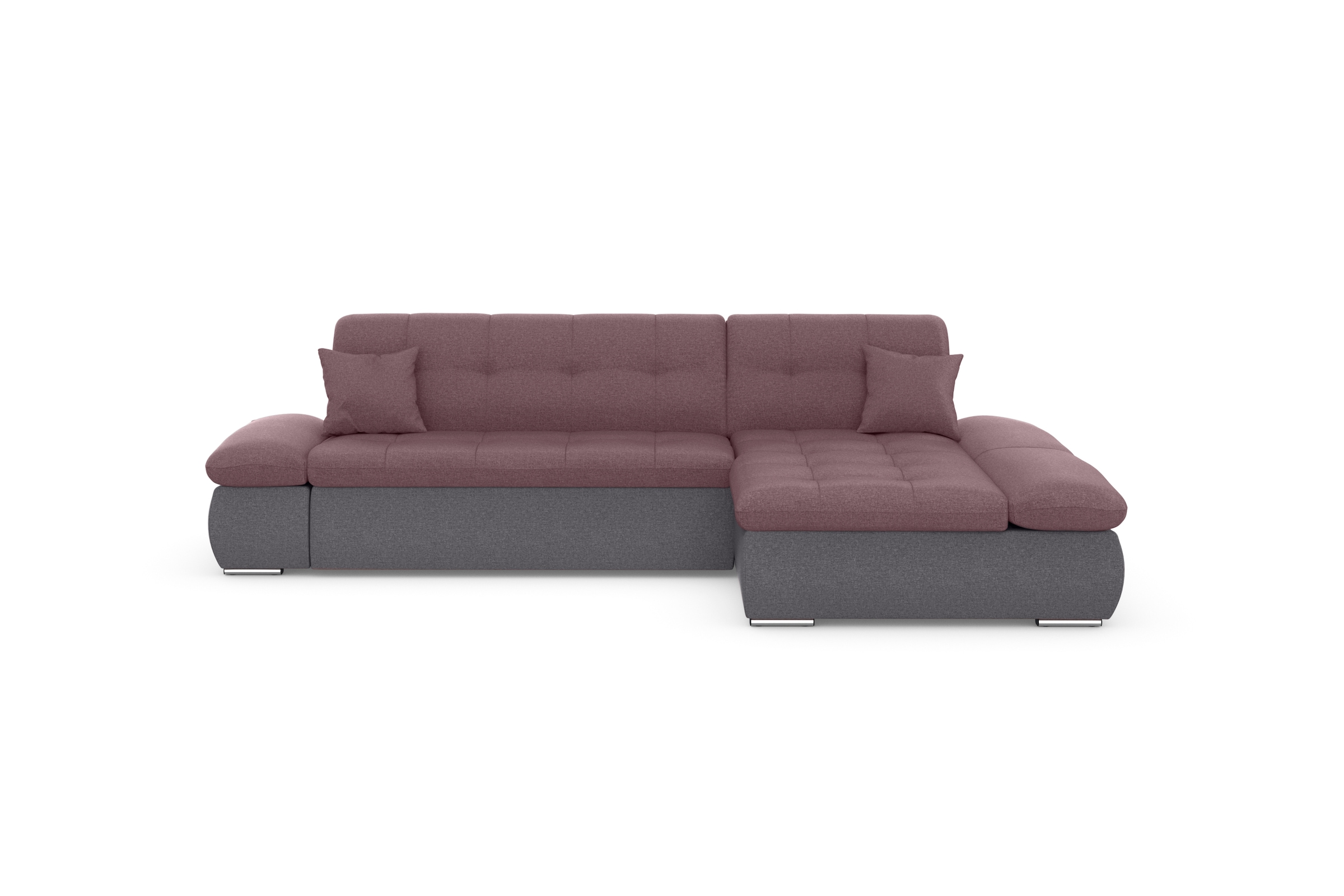 DOMO collection Ecksofa »Moric, L-Form, XXL-Sofa - Breite 300cm«, wahlweise mit Bettfunktion und Armteilverstellung, grau-beere