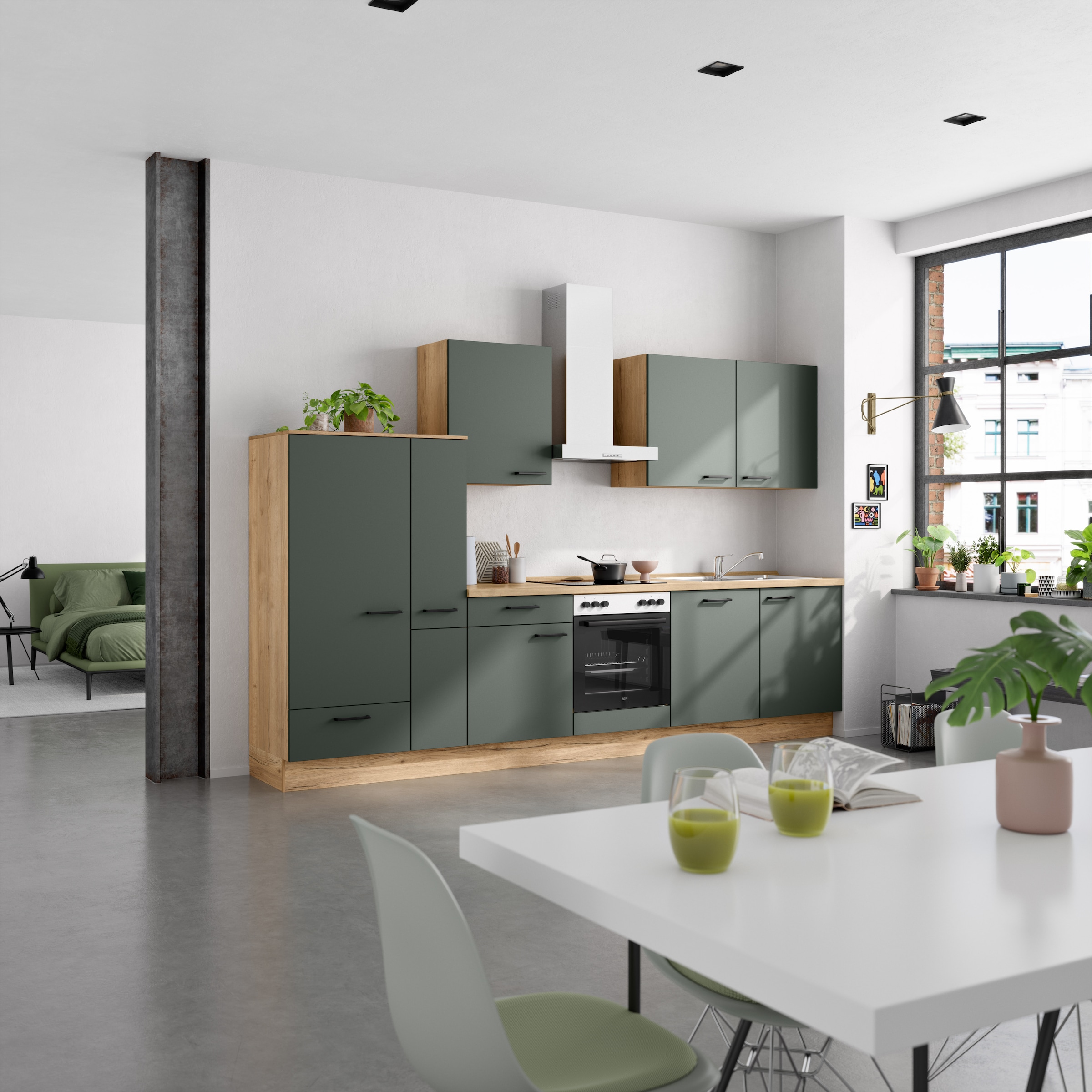 nobilia® Küchenzeile »"Easytouch I"«, vormontiert, Ausrichtung wählbar, Breite 330 cm, wahlw. mit E-Geräten