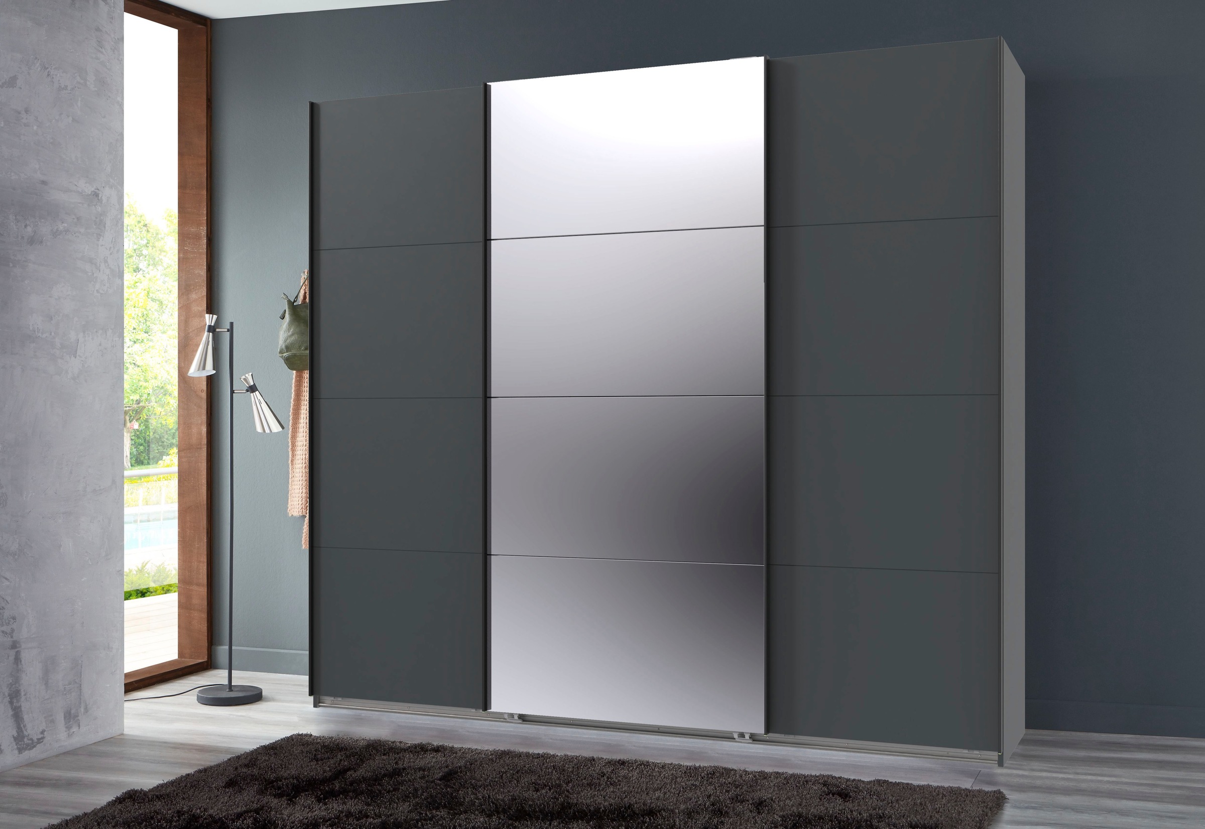 Wimex Schwebetürenschrank »Mugano, Made in Germany, Lieferung bis in Deine Etage und Stellort«, (wähle Deine Ausstattung: Basic oder Premium!), 3 Schwebetüren, große Größen, mit oder ohne Spiegel, Metallgriffe