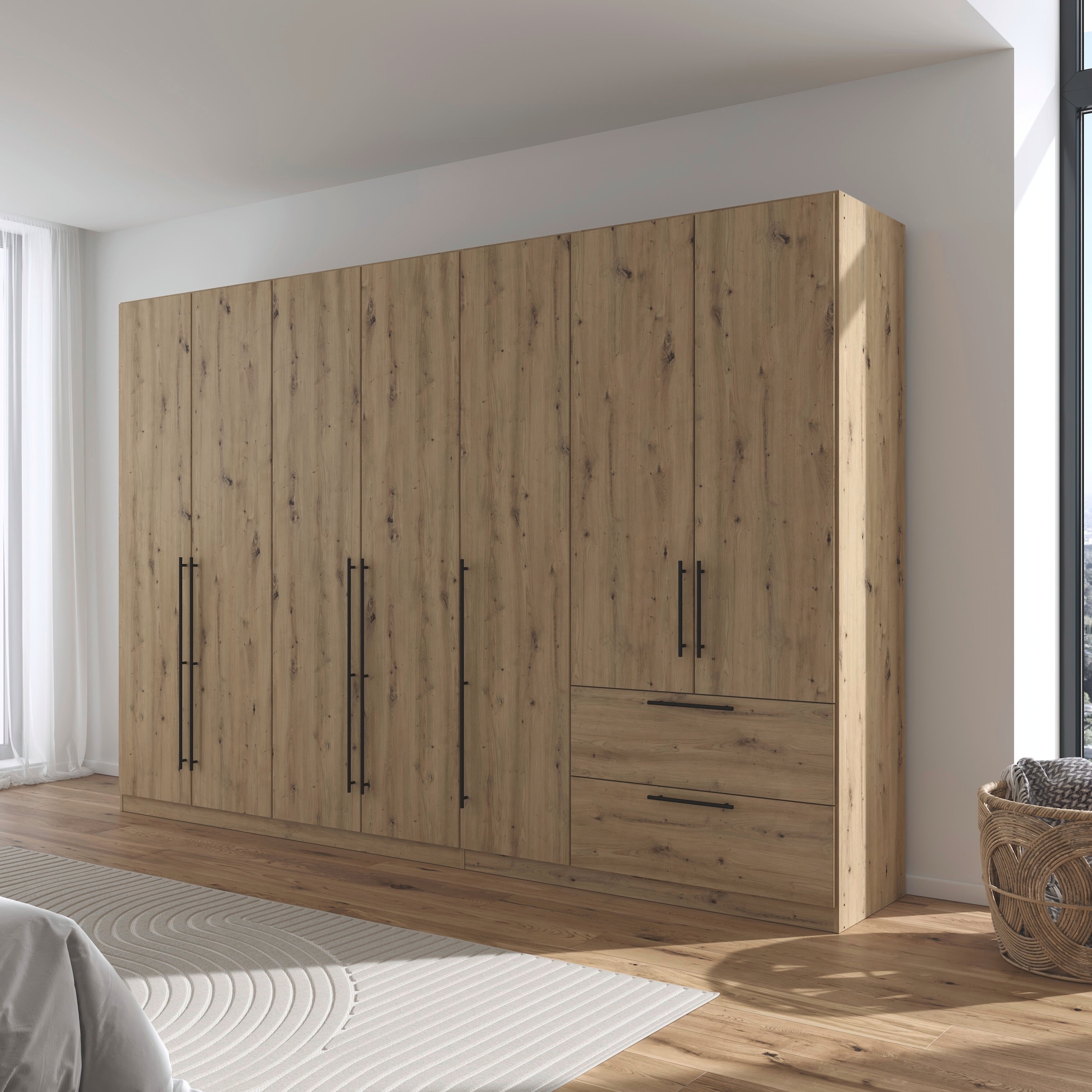 rauch Kleiderschrank »Drehtürenschrank Schrank Garderobe Wäscheschrank Schlafzimmer AVOLA«, (in 3 verschiedenen Ausstattungen BASIC/CLASSIC/PREMIUM), mit hochwertigen Stangengriffen aus Metall in Schwarz MADE IN GERMANY