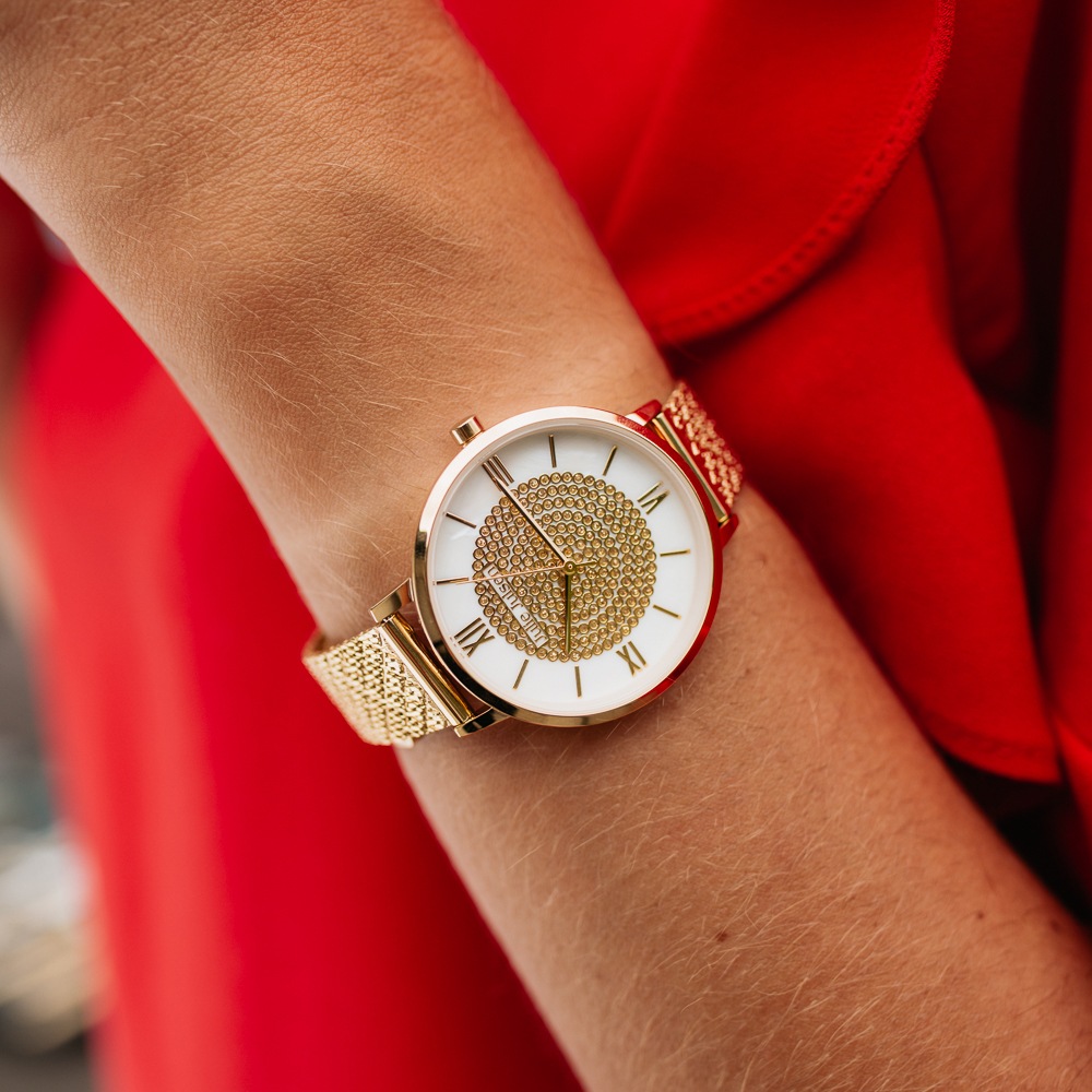 Julie Julsen Quarzuhr »GLITTER GOLD, JJW1412YGME«, Armbanduhr, Damenuhr, Glitzer, PVD-beschichtet