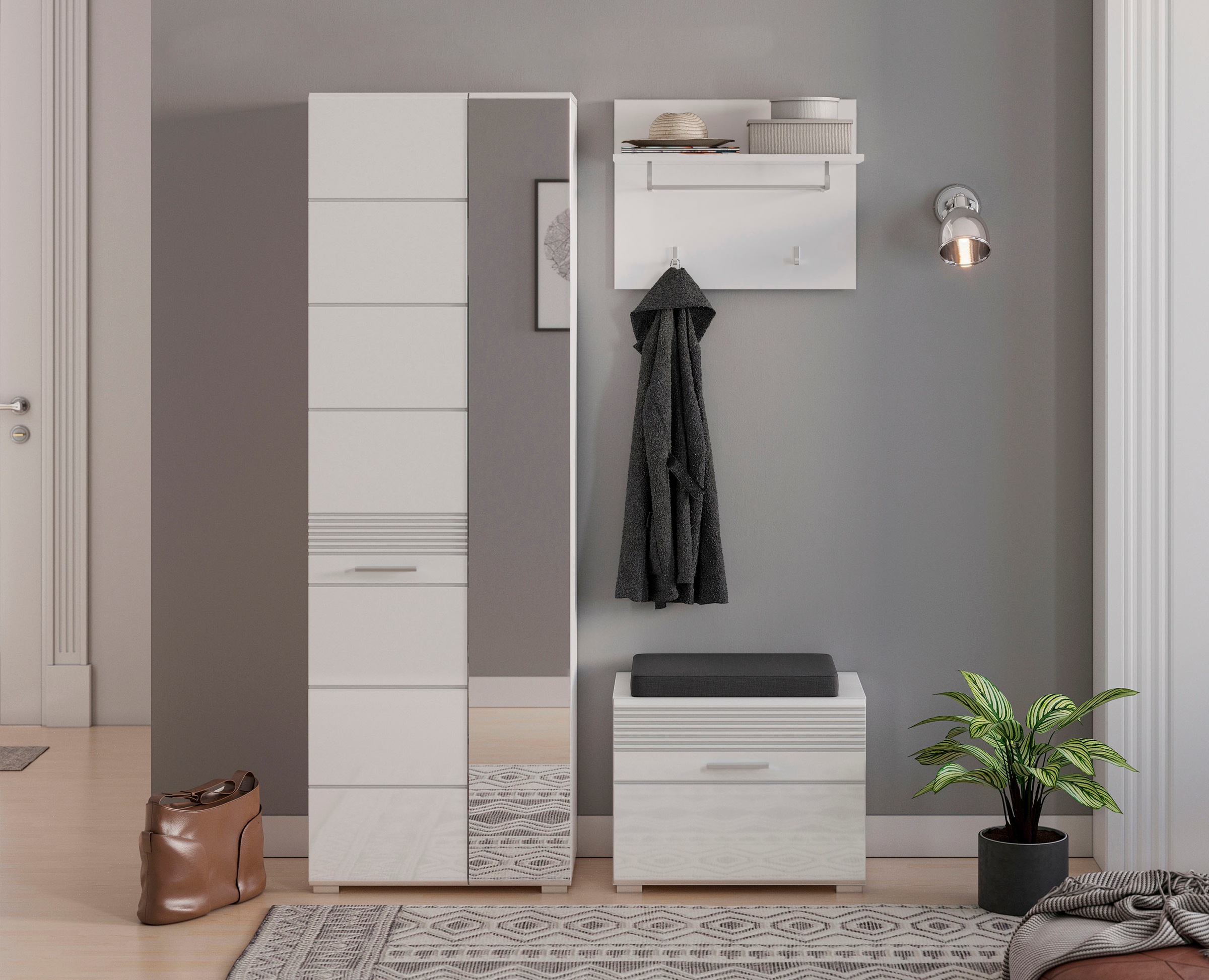 INOSIGN Garderobenpaneel »Malmö, Breite 60 cm, 2 Haken, 1 Kleiderstange, 1 Ablageboden«, Wandpaneel, Paneel, Wandhaken, Wandboard