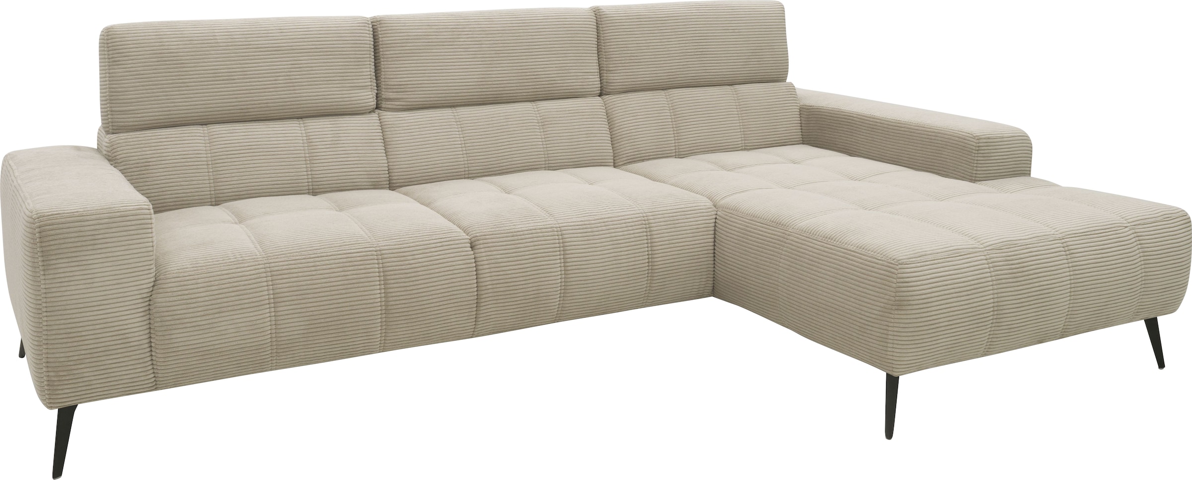 DOMO collection Ecksofa »Trento L-Form, mit Kufenfuß oder Einzelfuß«, wahlweise mit Kopfteilverstellung, Recamiere links/rechts bestellbar
