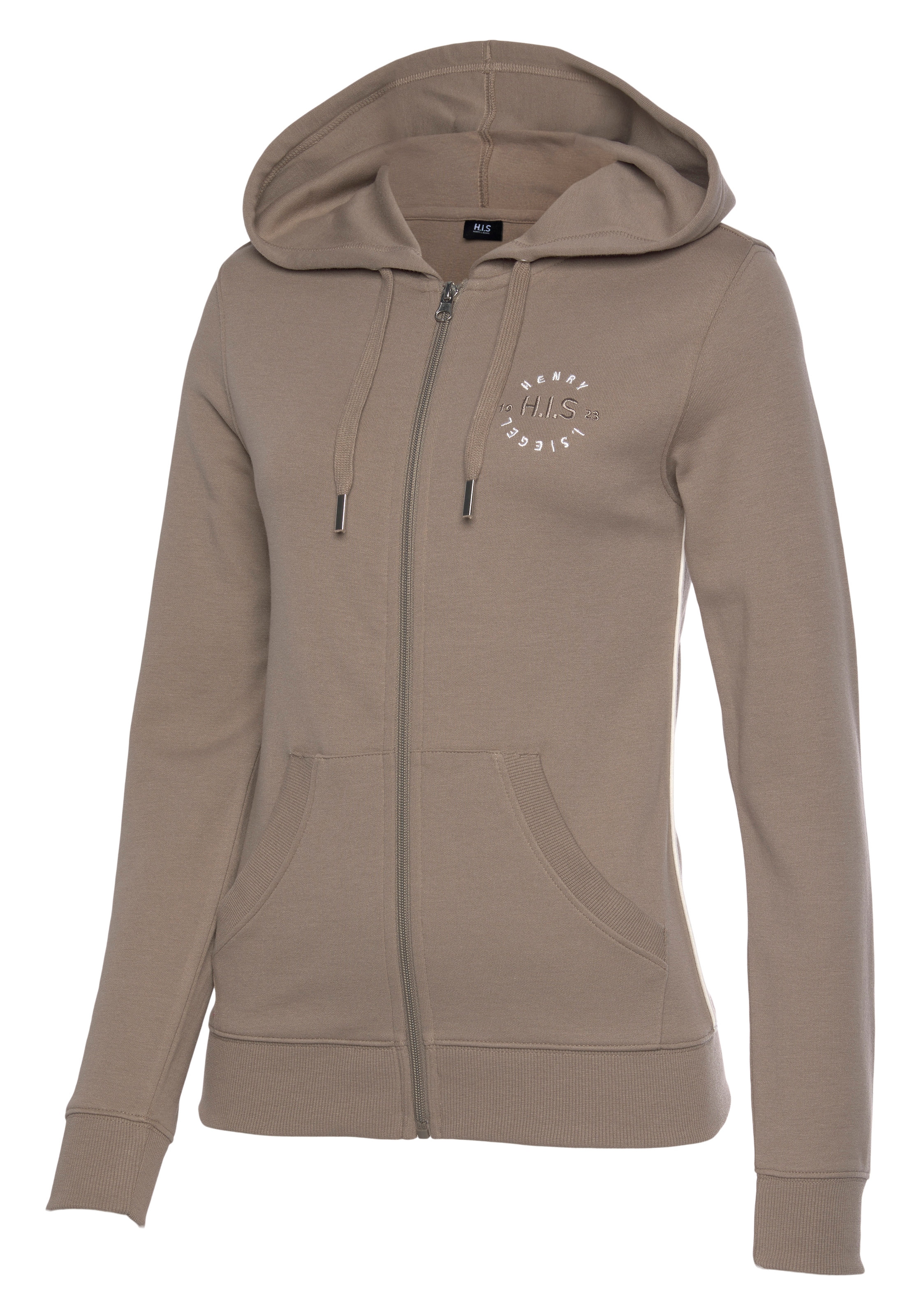 H.I.S Kapuzensweatjacke, mit seitlichem Piping und kleiner Markenstickerei, Loungewear