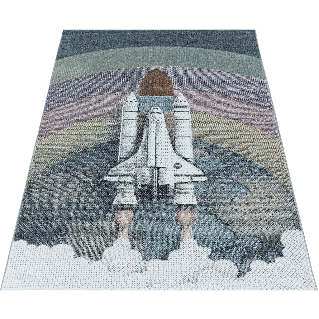 Ayyildiz Teppiche Kinderteppich »FUNNY 2111«, rechteckig, 11 mm Höhe, Kinder Rakete Motivteppich