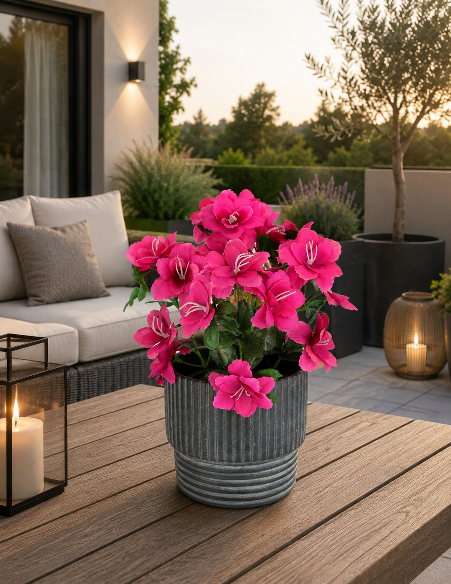 I.GE.A. Kunstblume »Azaleen im Übertopf 28cm Rhododendron Blumen künstlich Seidenblume« Topfpflanze Blühende Pflanze Blume Kunstpflanze Zimmerpflanze