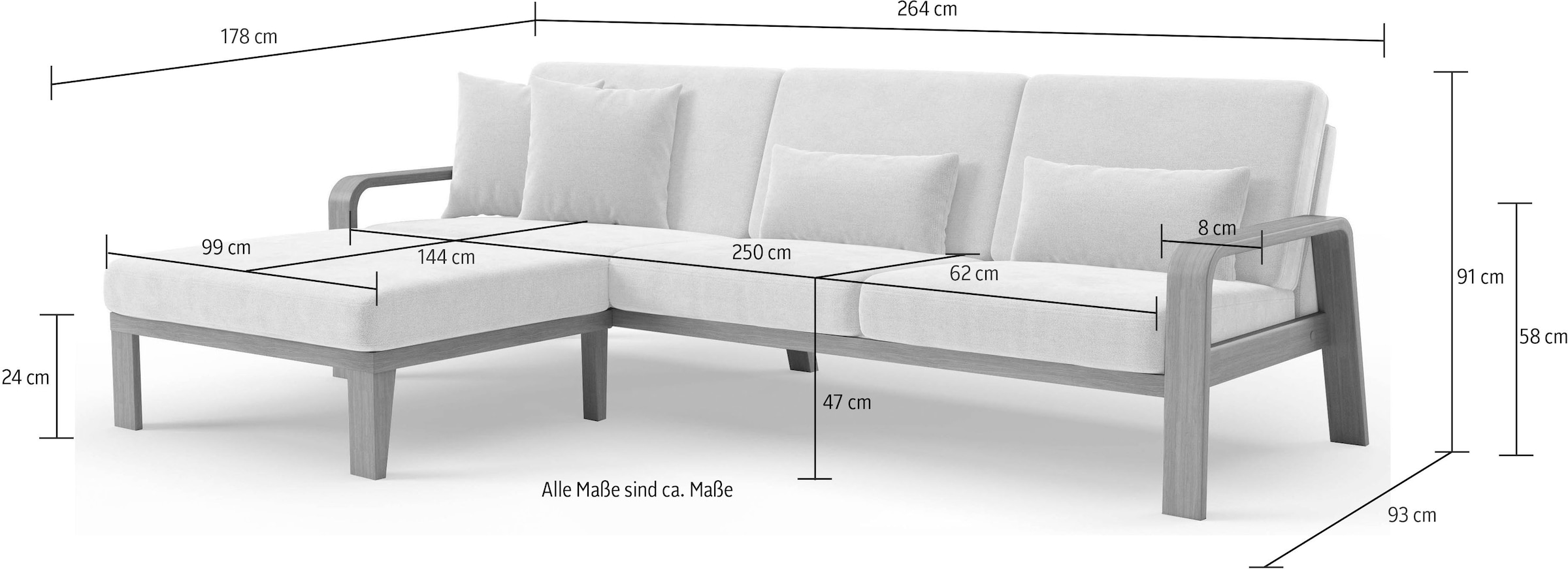 sit&more Ecksofa »Kolding L-Form«, Armlehnen aus eichefarbigem Buchenholz, verschiedene Bezüge und Farben