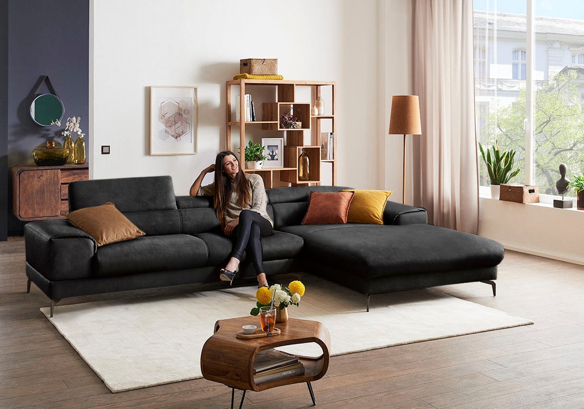 W.SCHILLIG Ecksofa »piedroo, Designsofa mit tollem Sitzkomfort, bequem und elegant, L-Form«, Kopfteilverstellung, wahlweise mit Sitztiefenverstellung, Breite 343cm
