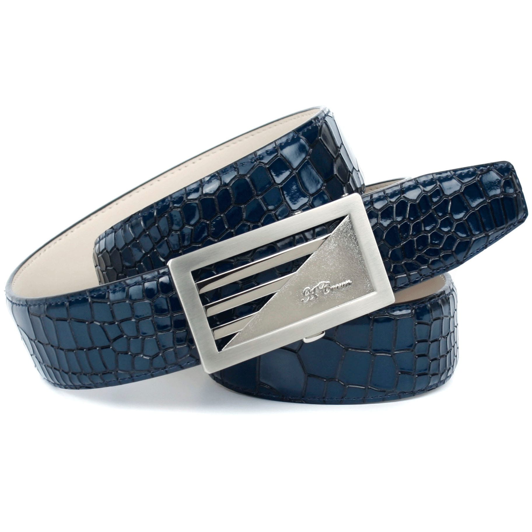 Anthoni Ledergürtel blau in Kroko-Design Crown in