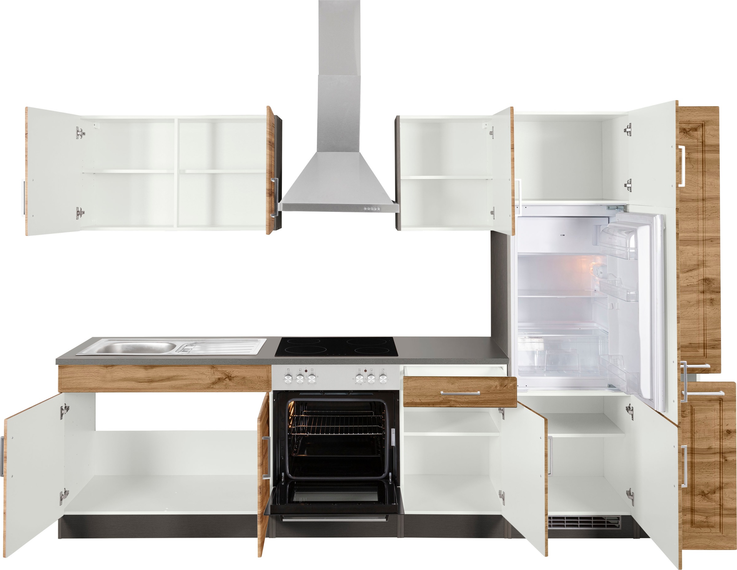HELD MÖBEL Küchenzeile »Stockholm«, Breite 300 cm, mit hochwertigen MDF Fronten im Landhaus-Stil