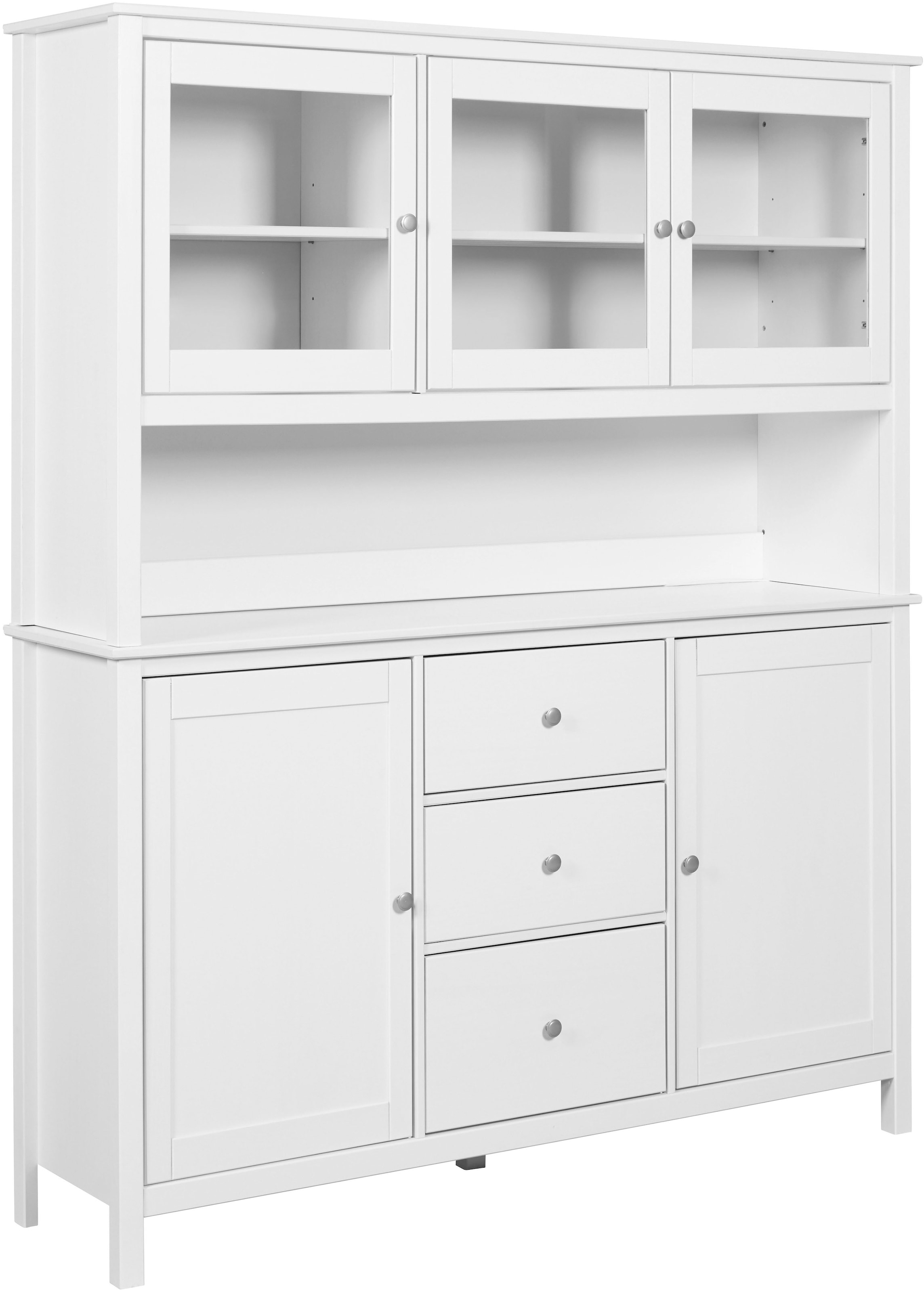 Inter Link Buffet »Pinora, Vitrine Kiefer Massivholz, Küchenschrank Weiss lackiert« 1 Stk. tlg. Geschirrschrank im Skandi Look, viel Stauraum, 160 x 39,50 x 197 cm