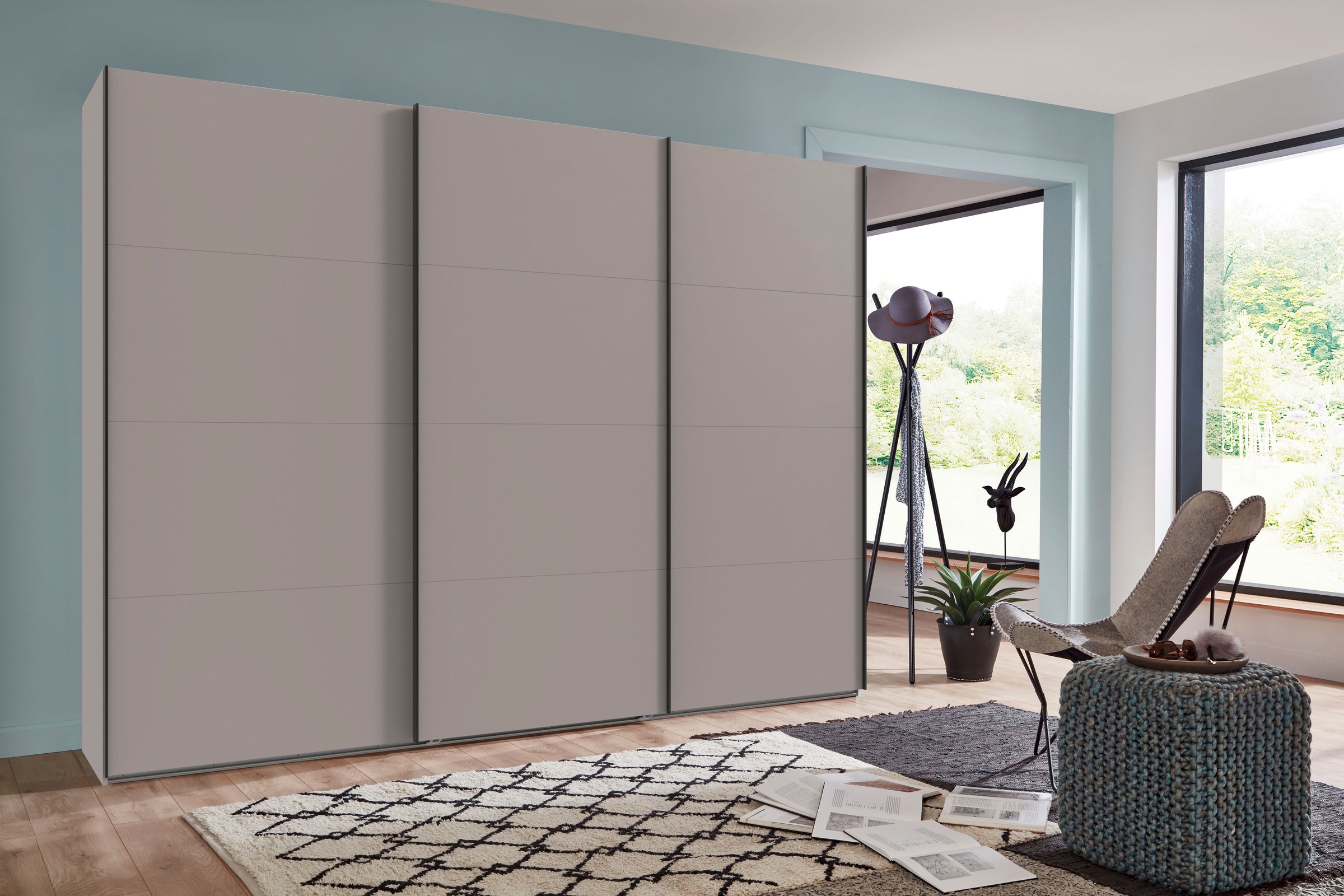 Wimex Kleiderschrank »Mugano, Made in Germany, Lieferung bis in Deine Etage und Stellort«, (wähle Deine Ausstattung: Basic oder Premium!), 3 Schwebetüren, große Größen, mit oder ohne Spiegel, Metallgriffe