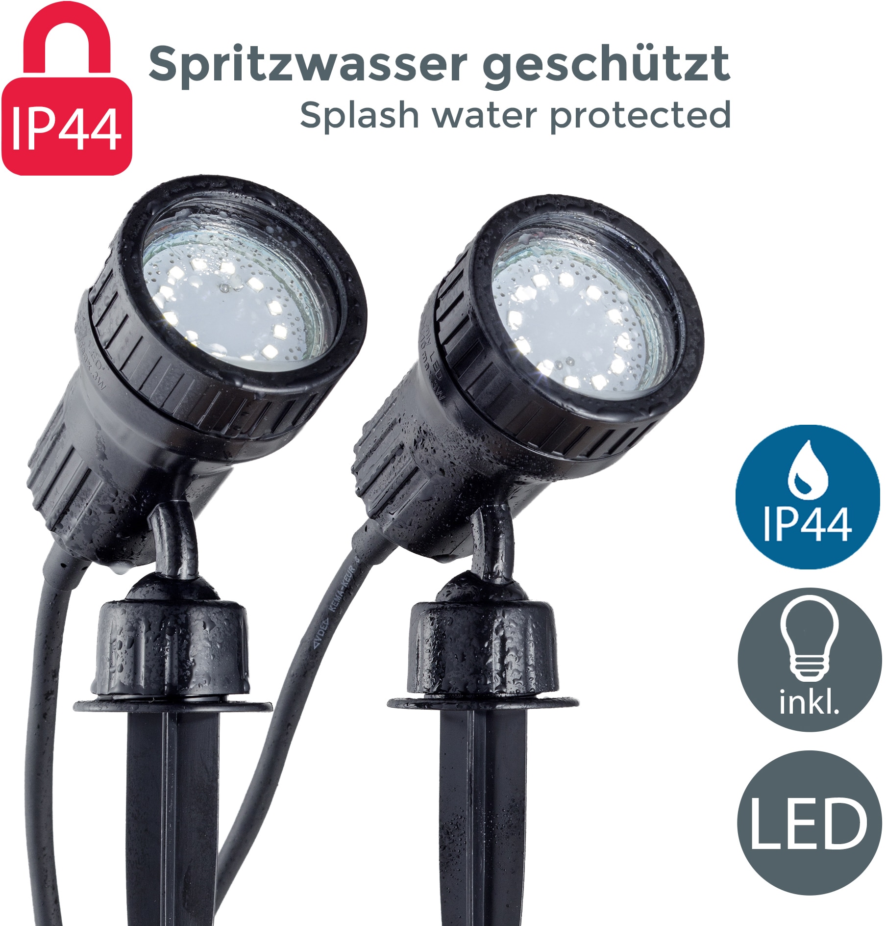 B.K.Licht LED Gartenleuchte »Nima«, 2 flammig-flammig, LED Gartenstrahler, Erdspieß, Außenstrahler, Spießstrahler, 2er SET