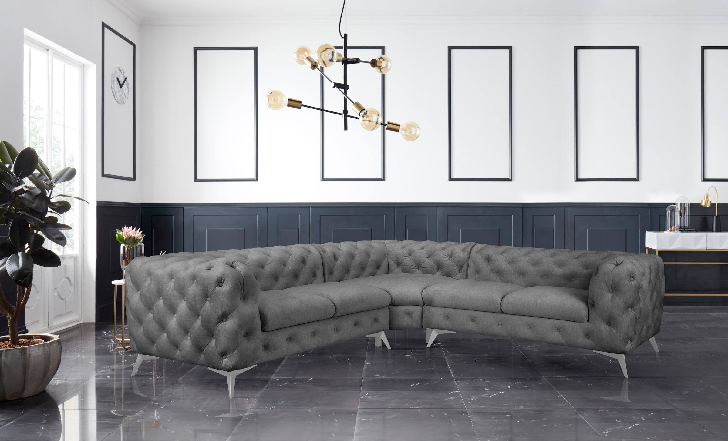 Leonique Chesterfield-Sofa »Ecksofa GLYNIS L-Form mit Wellenunterfederung, günstig online kaufen