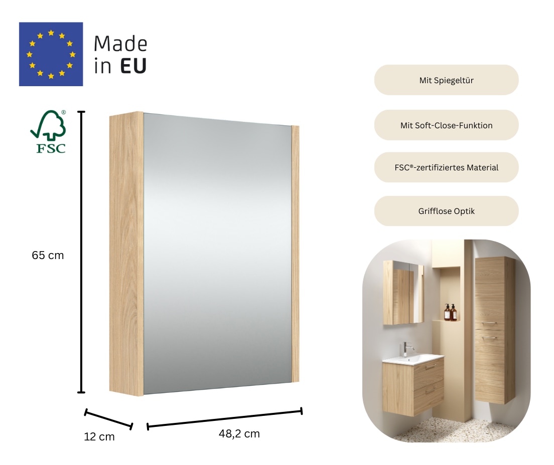 welltime Spiegelschrank »Scandic«, verspiegelt, mit Soft-Close-Funktion, verschiedene Breiten, FSC®