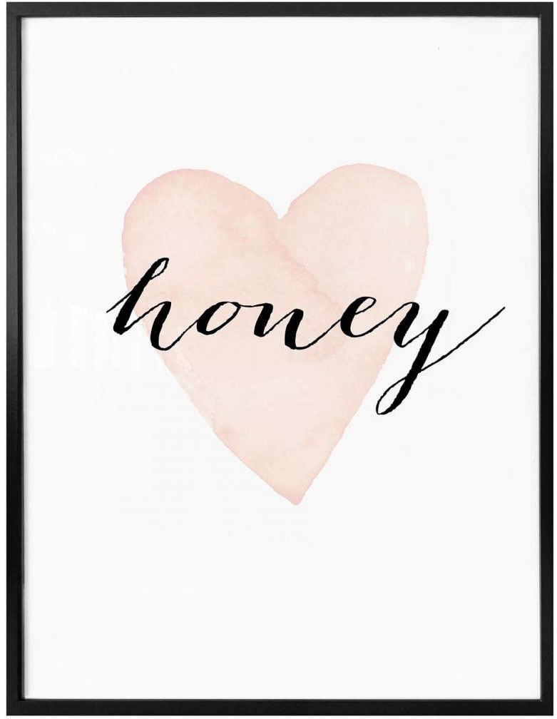 Wall-Art Poster »Herz auf Bild, Schriftzug Honig kaufen Rechnung (1 St.), Poster, Honey«, Schriftzug, Wandposter Wandbild