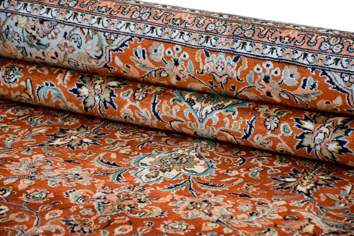 Kayoom Seidenteppich »Kashan 218«, rechteckig, 10 mm Höhe, Einzelstück mit Zertifikat, Wohnzimmer