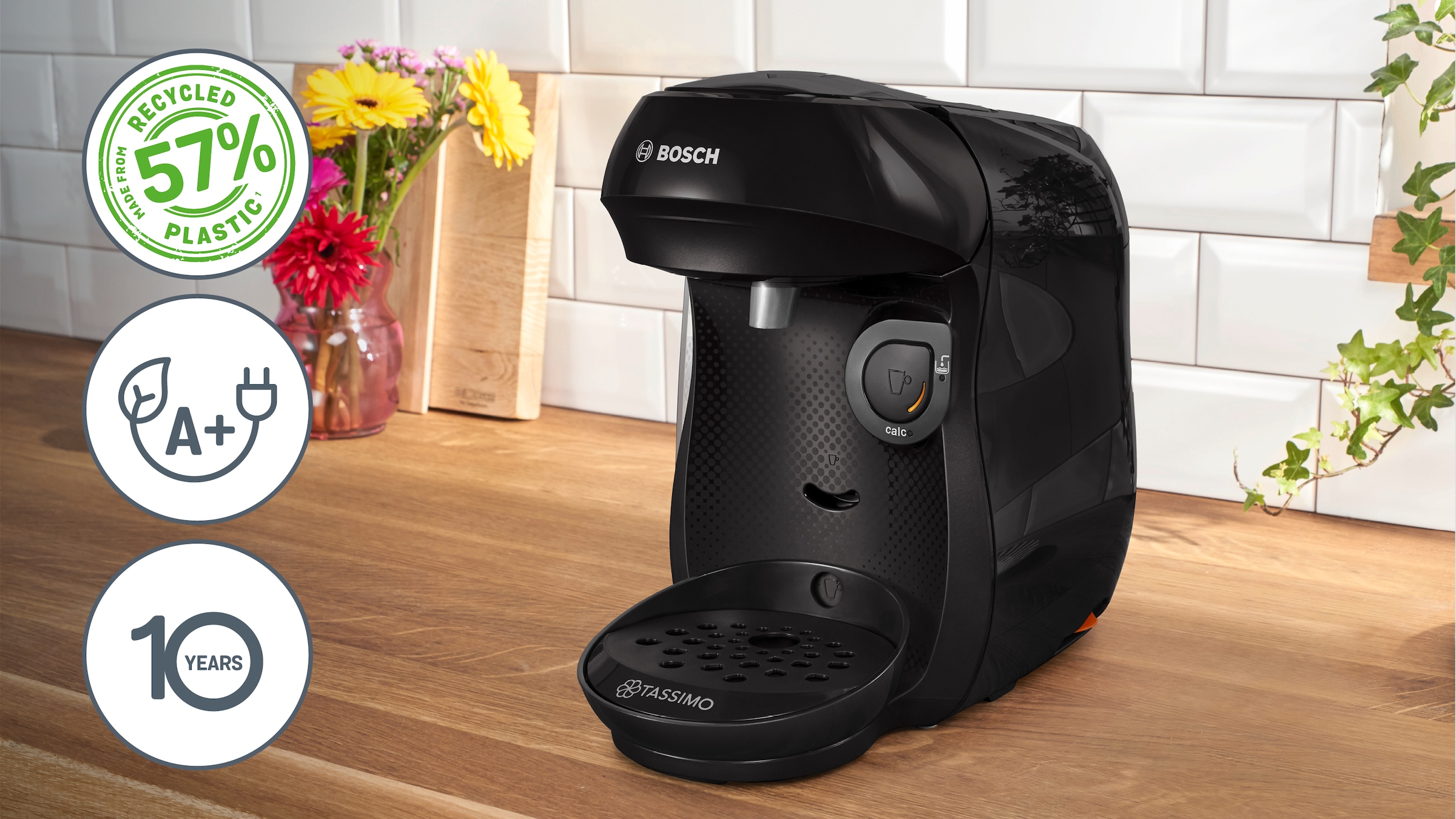 TASSIMO Kapselmaschine »Happy TAS1002N, über 70 Getränke, platzsparend«, nachhaltig, geeignet für alle Tassen, Wassertank 0,7 L, schwarz