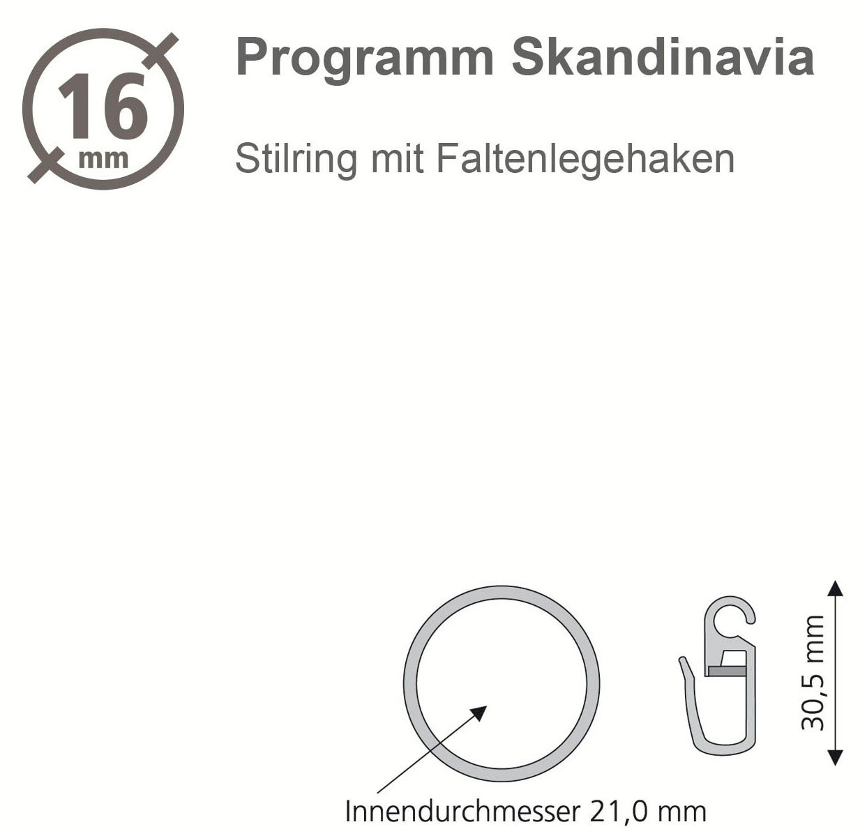 Liedeco Flachring »Gardinenring, Stilring mit Faltenlegehaken "Skandinavia"«, (8 St.), Flachring mit Faltenlegehaken, 8 Stück