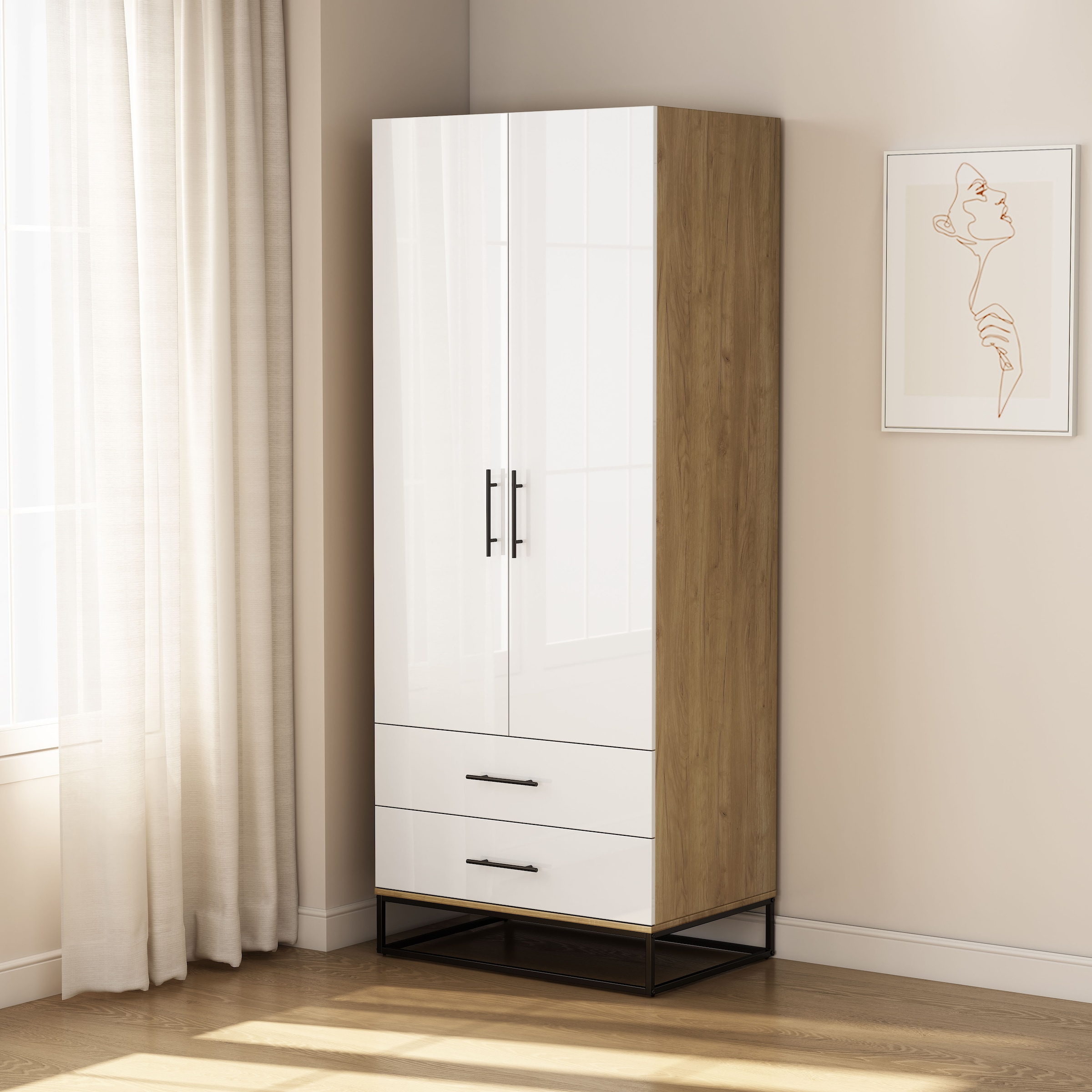 OTTO home Kleiderschrank »Lucca Schlafzimmerschrank Garderobe hochglanz Bestseller« Hochwertige schwarze Griffe und Kufengestell, 