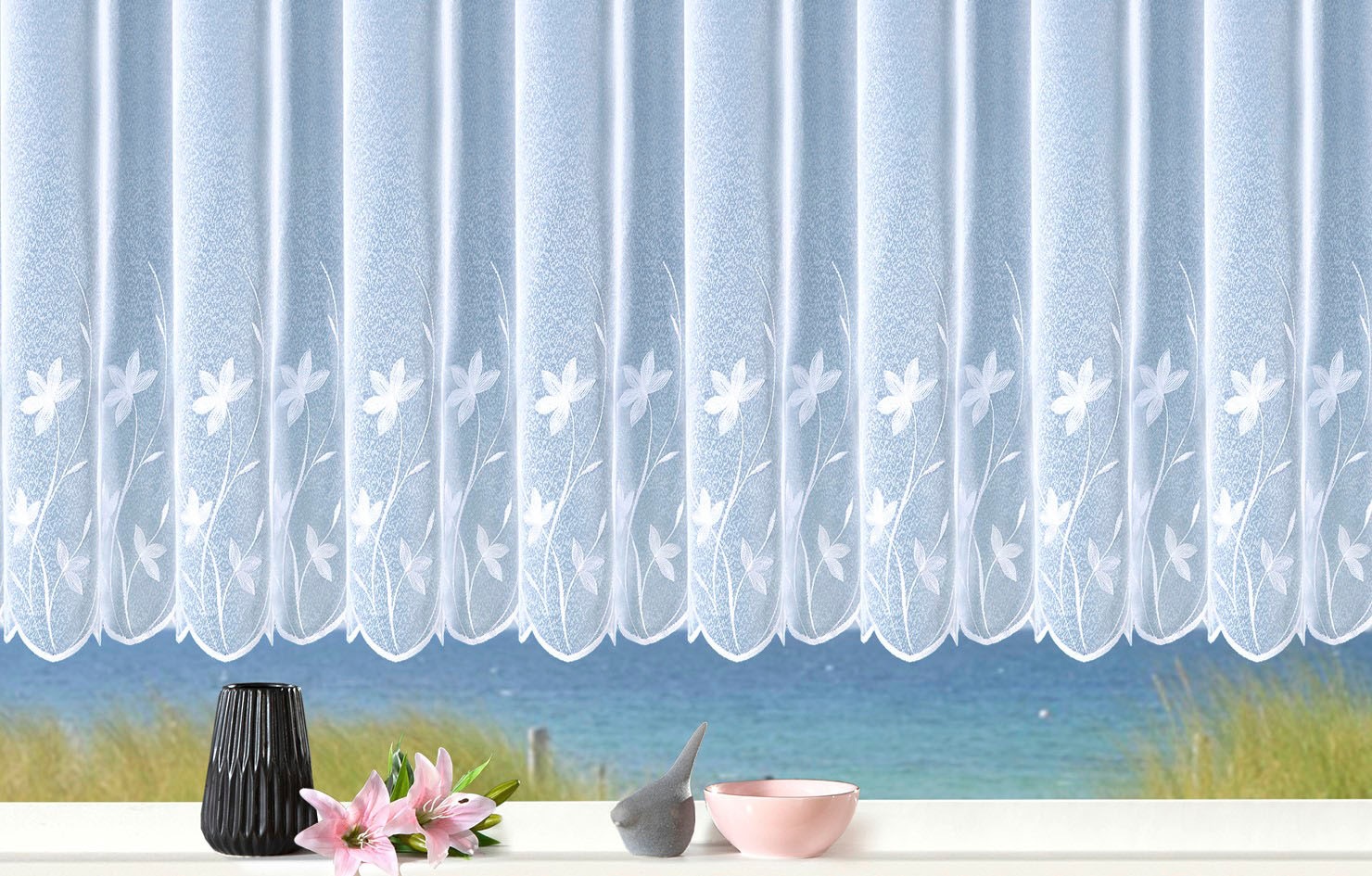 Weckbrodt Gardine »Florenz« Kräuselband 1 Stk. tlg. echte Stickerei, Sablè, günstig online kaufen