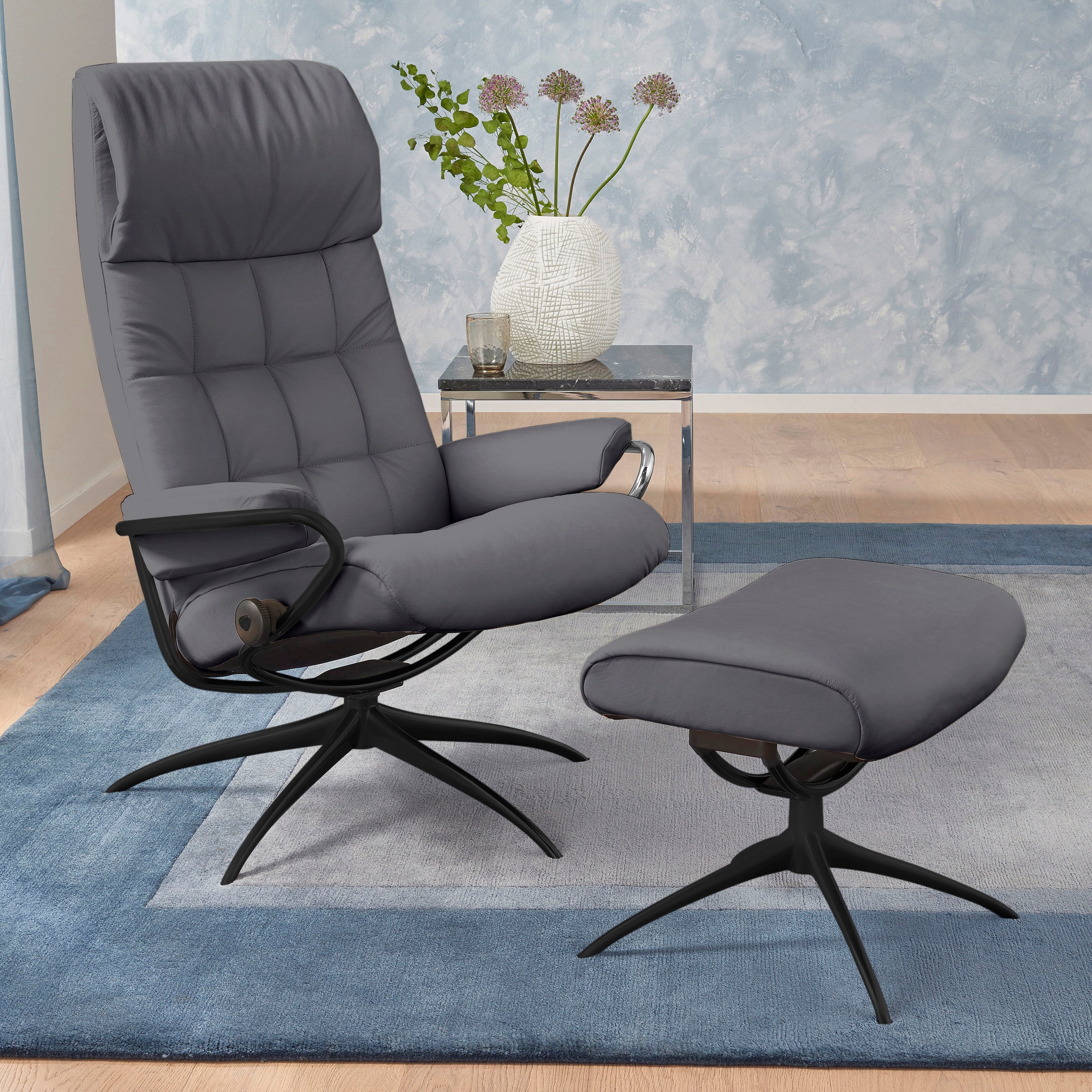 Stressless® Relaxsessel »London« Set, Relaxsessel mit Hocker,  mit Hocker, High Back, mit Star Base, Gestell Schwarz