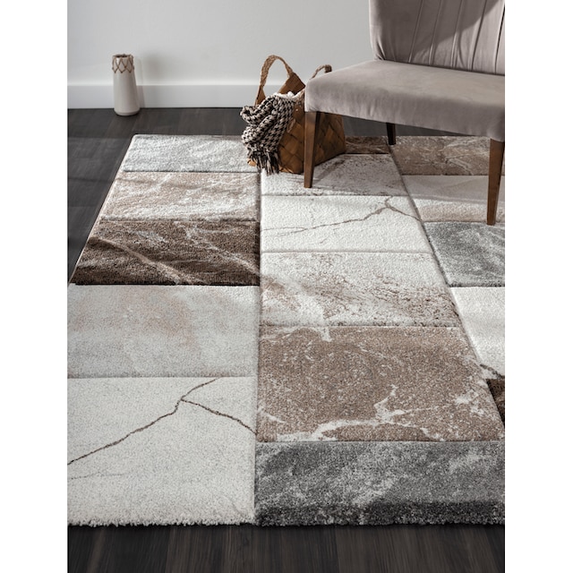 my home Teppich »Natal«, rechteckig, weiche Haptik, Teppich in Marmor-Look,  Hoch-Tief-Effekt, Karo-Muster bequem und schnell bestellen
