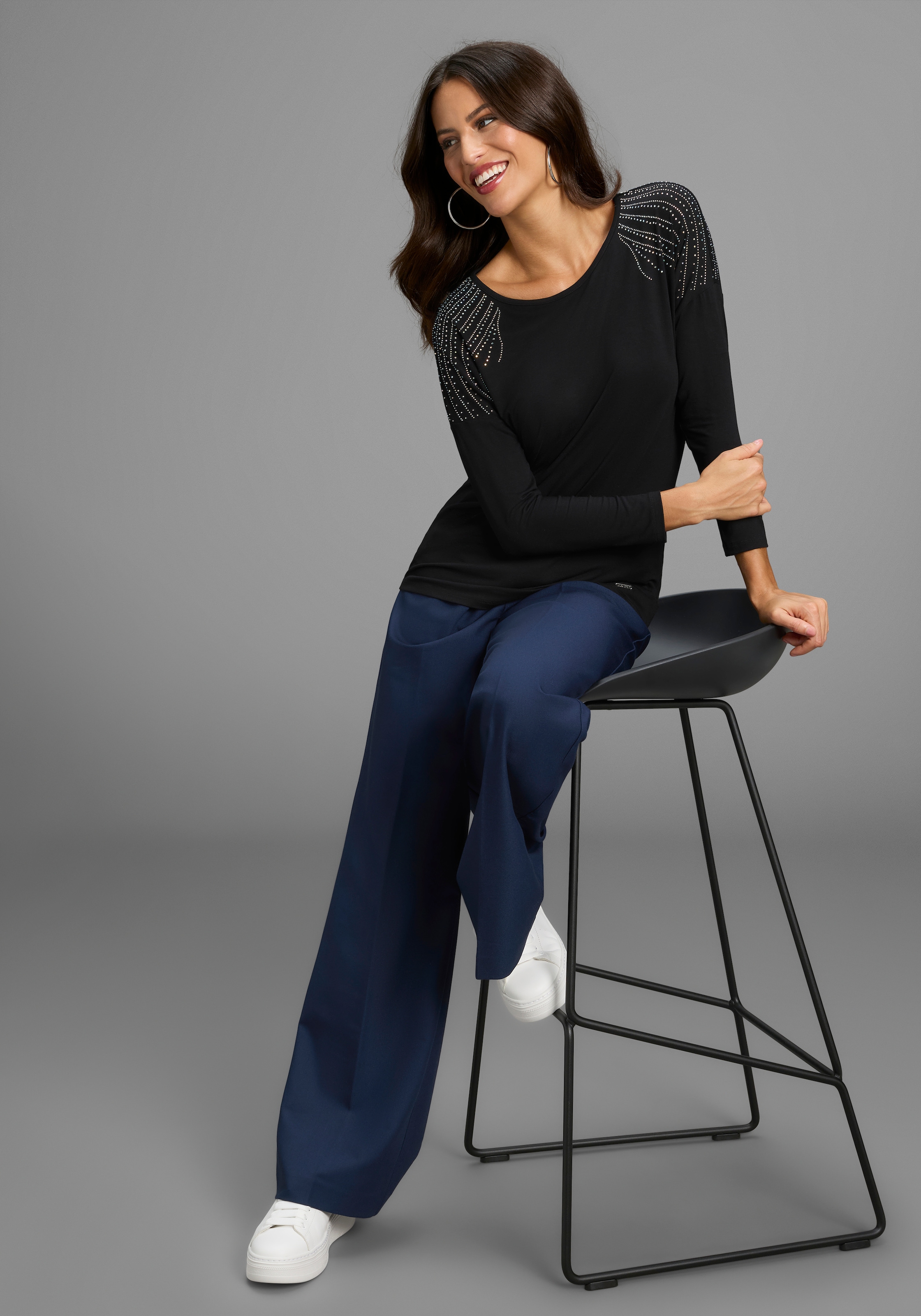 Laura Scott 3/4-Arm-Shirt mit Glitzersteinchen-Detail